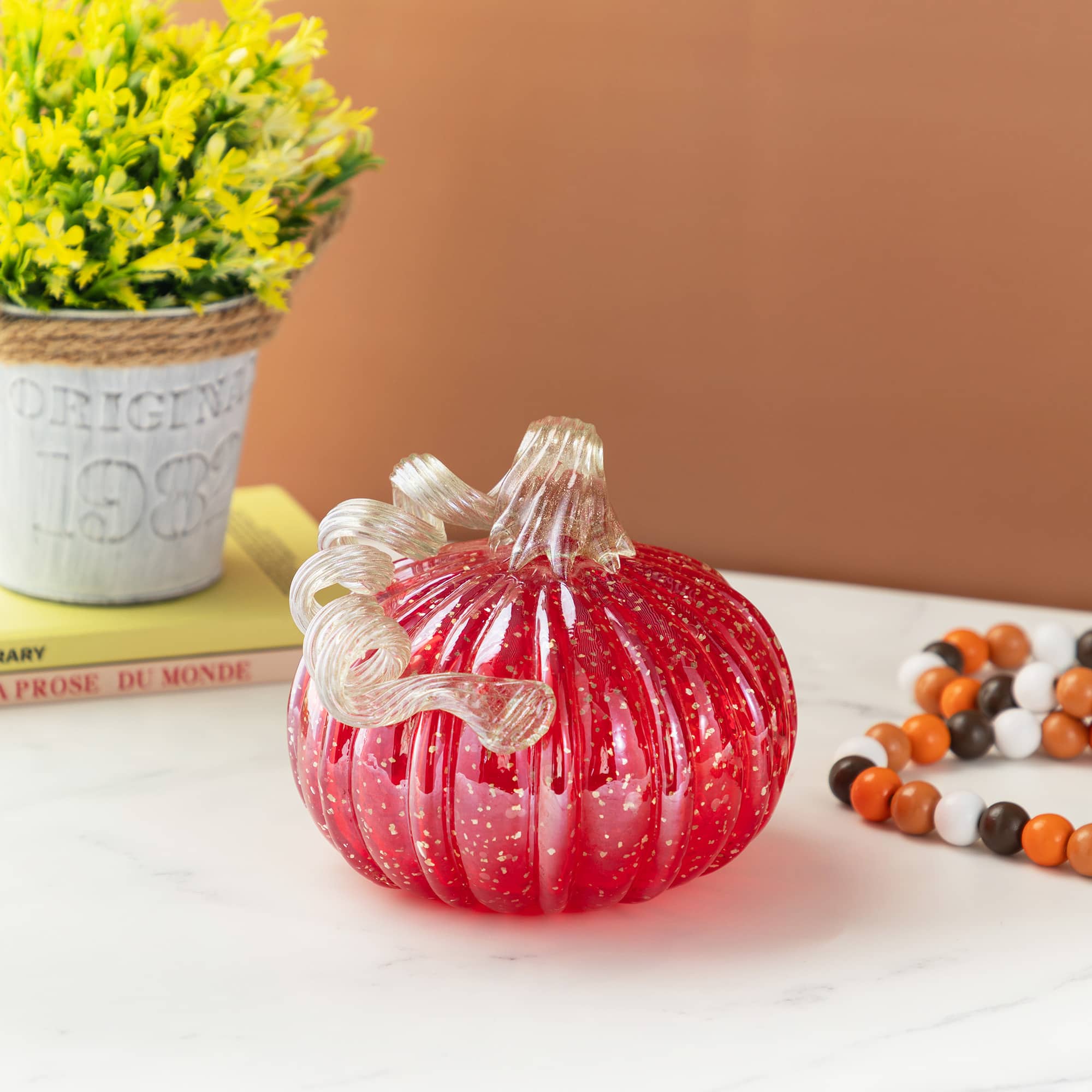 Glitzhome&#xAE; Red Glitter Glass Gourd