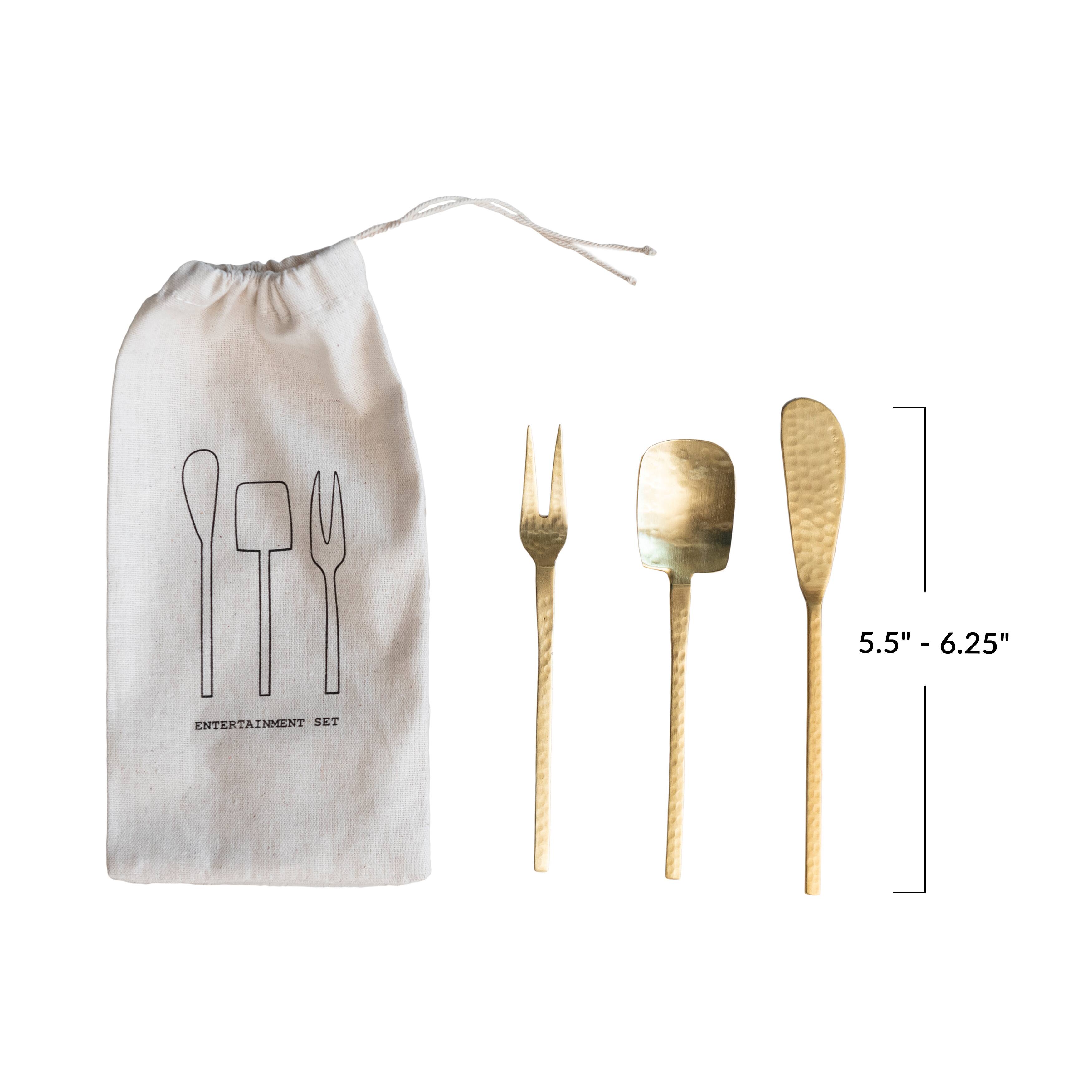 Gilded Hammered Stainless Steel Appetizer Utensil Set