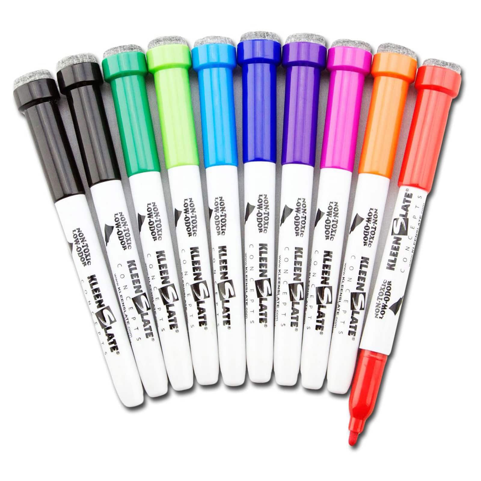 KleenSlate® Dry Erase Student Markers with Erasers, Fine Point, Assorted Colors, 2 Packs of 20