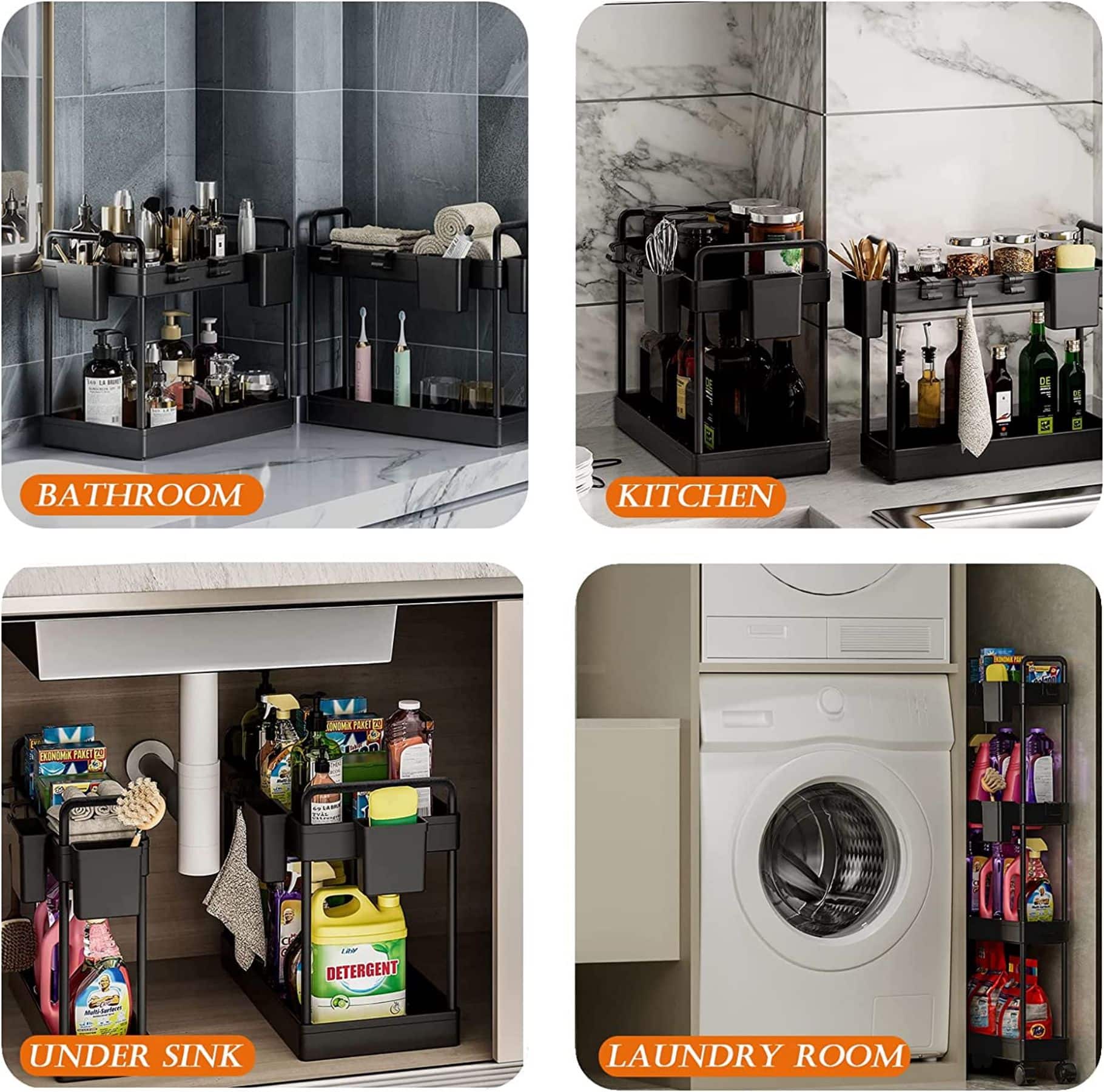 Black 4-Tier Slim Storage Cart Set