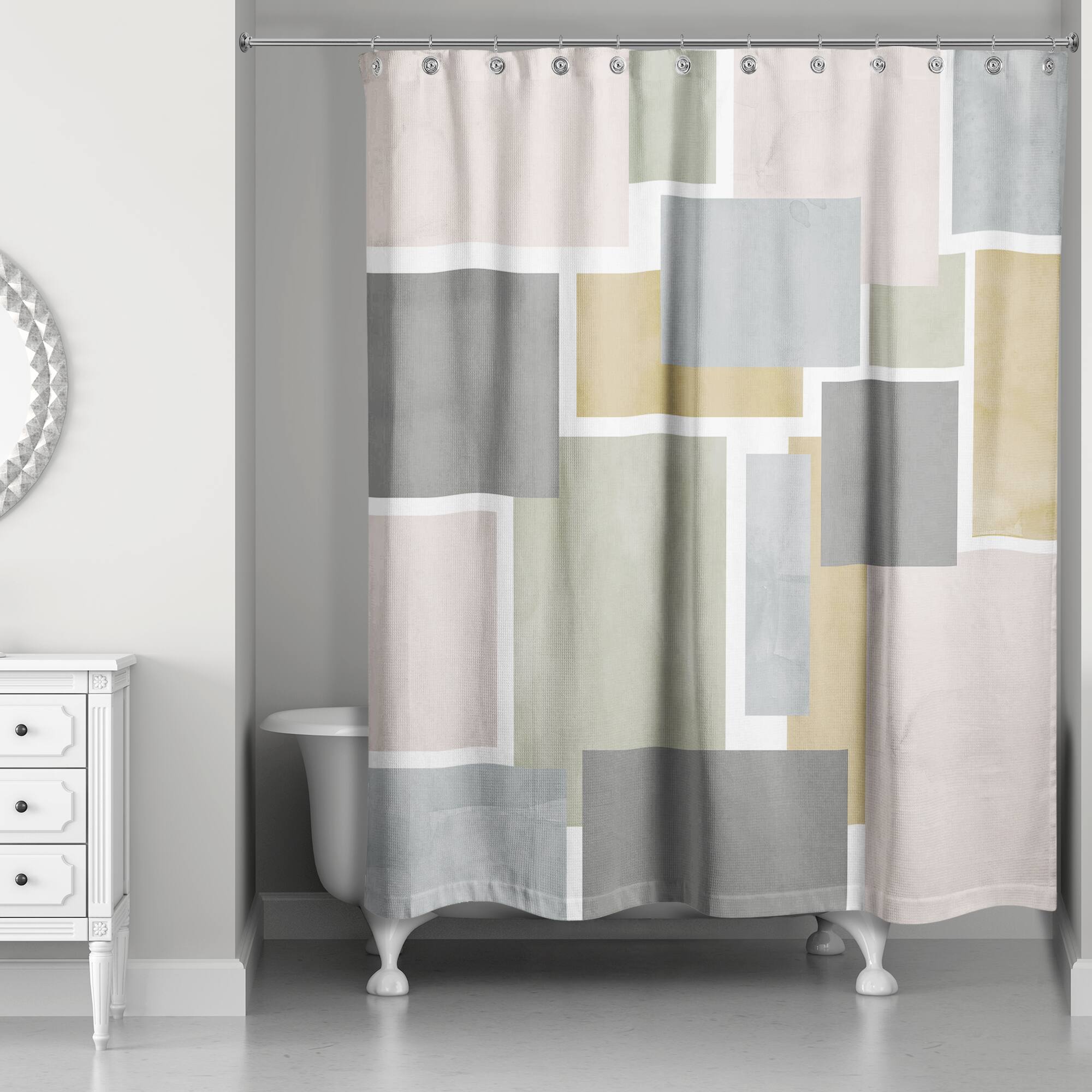 Muted Abstract Squares 71" x 74" Shower Curtain