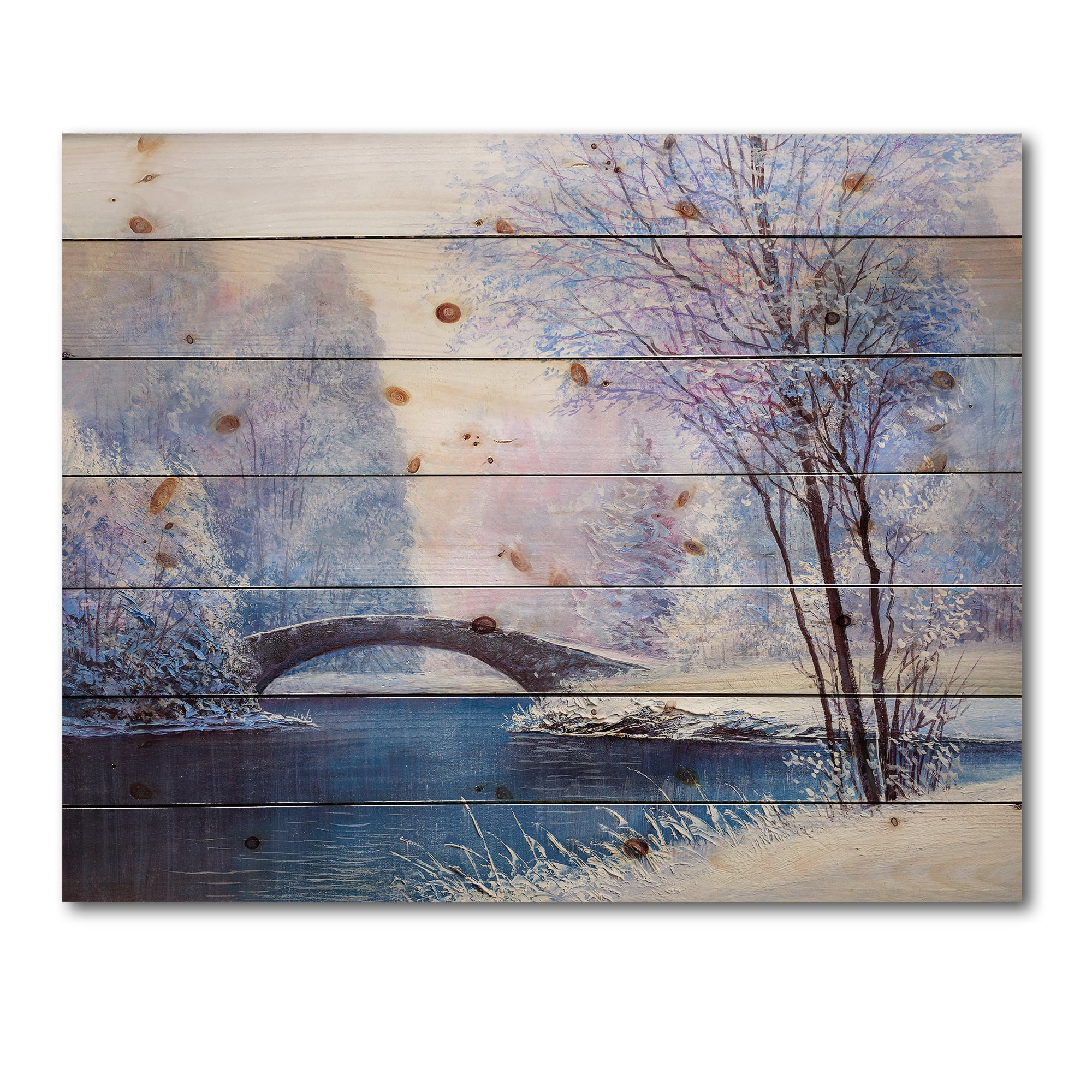 Designart - Winter Scenery With Bridge Of Meandering River III