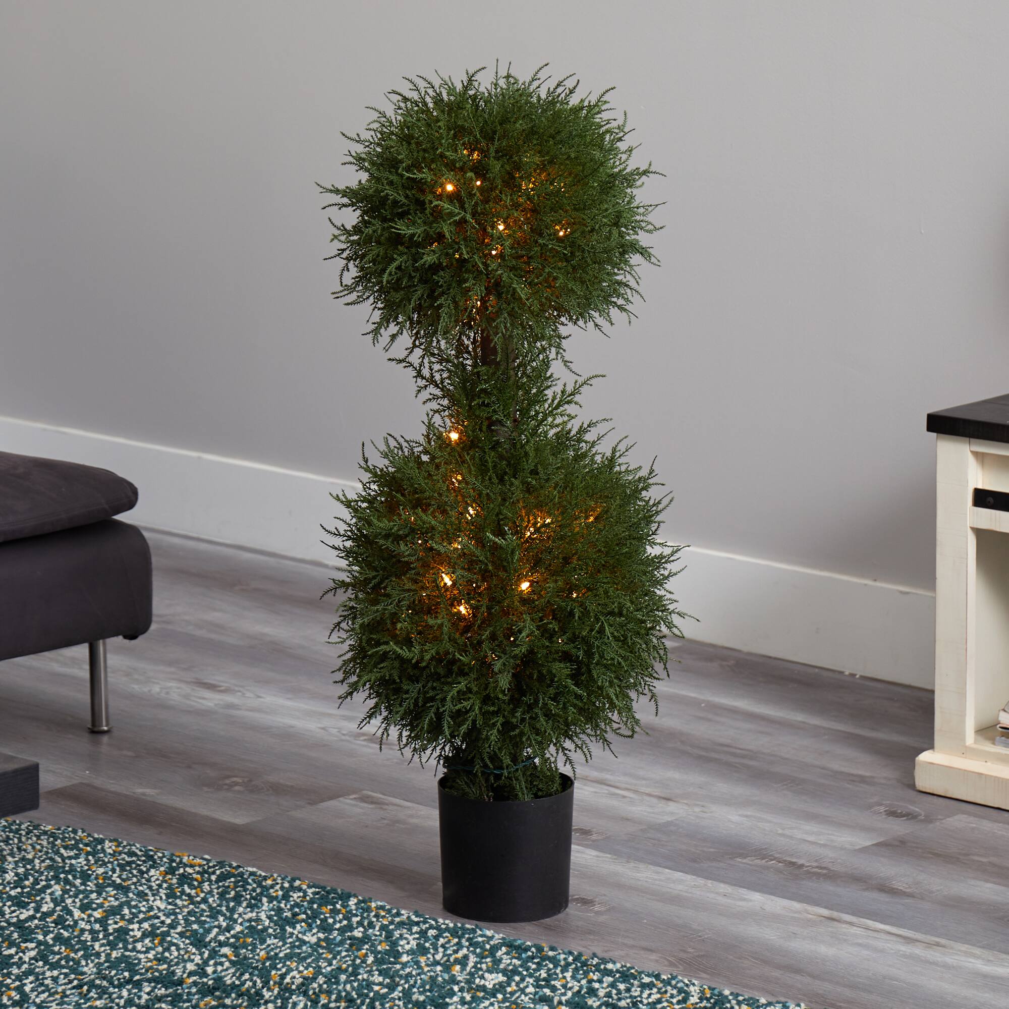 3.5ft. Pre-Lit Potted Cedar Double Ball Topiary Tree