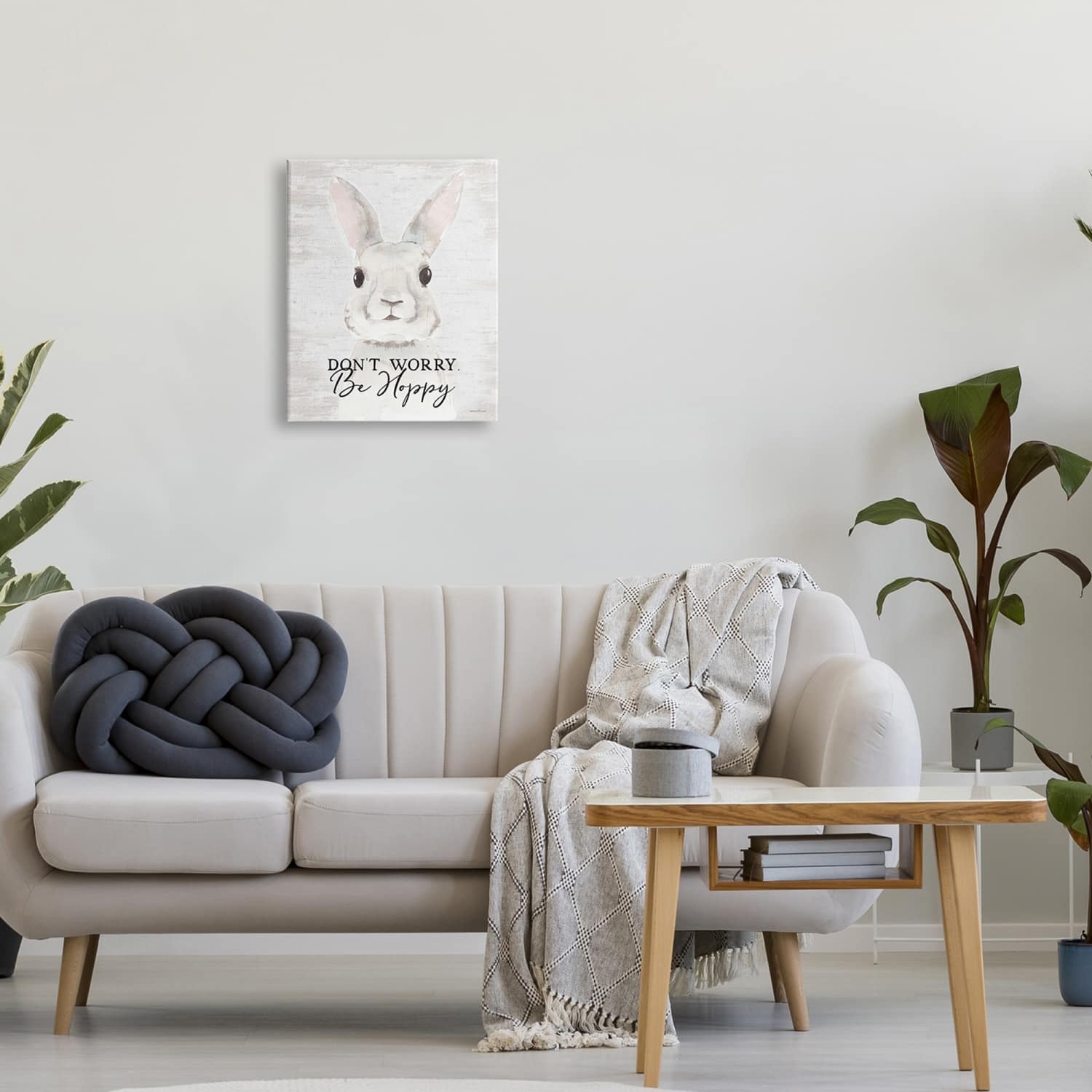 Stupell Industries Don't Worry Be Hoppy Easter Bunny Rabbit Pun Canvas Wall Art