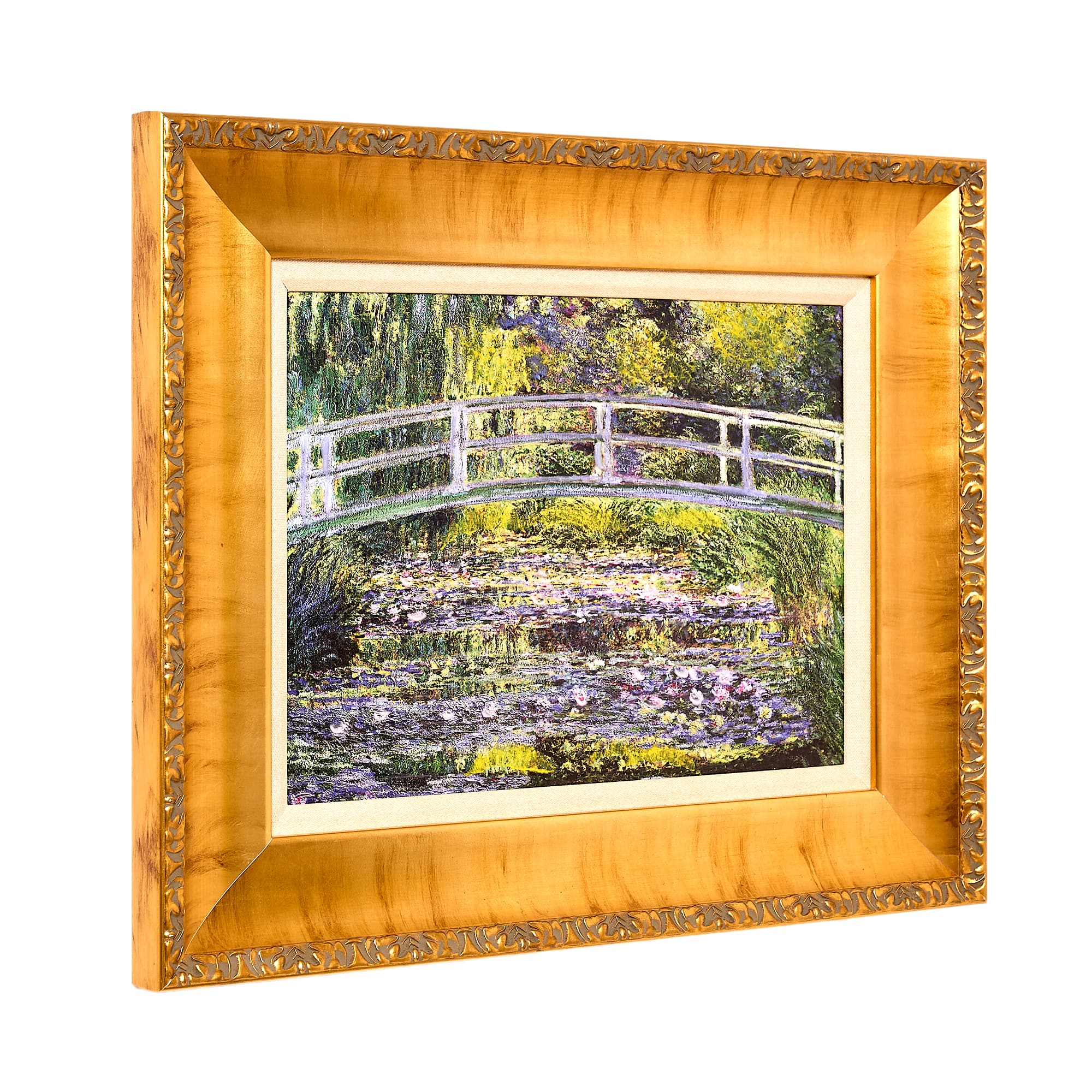 American Art Decor Ornate Framed Water Lilies with Bridge Canvas Print by Claude Monet - 22.75" x 18.75"