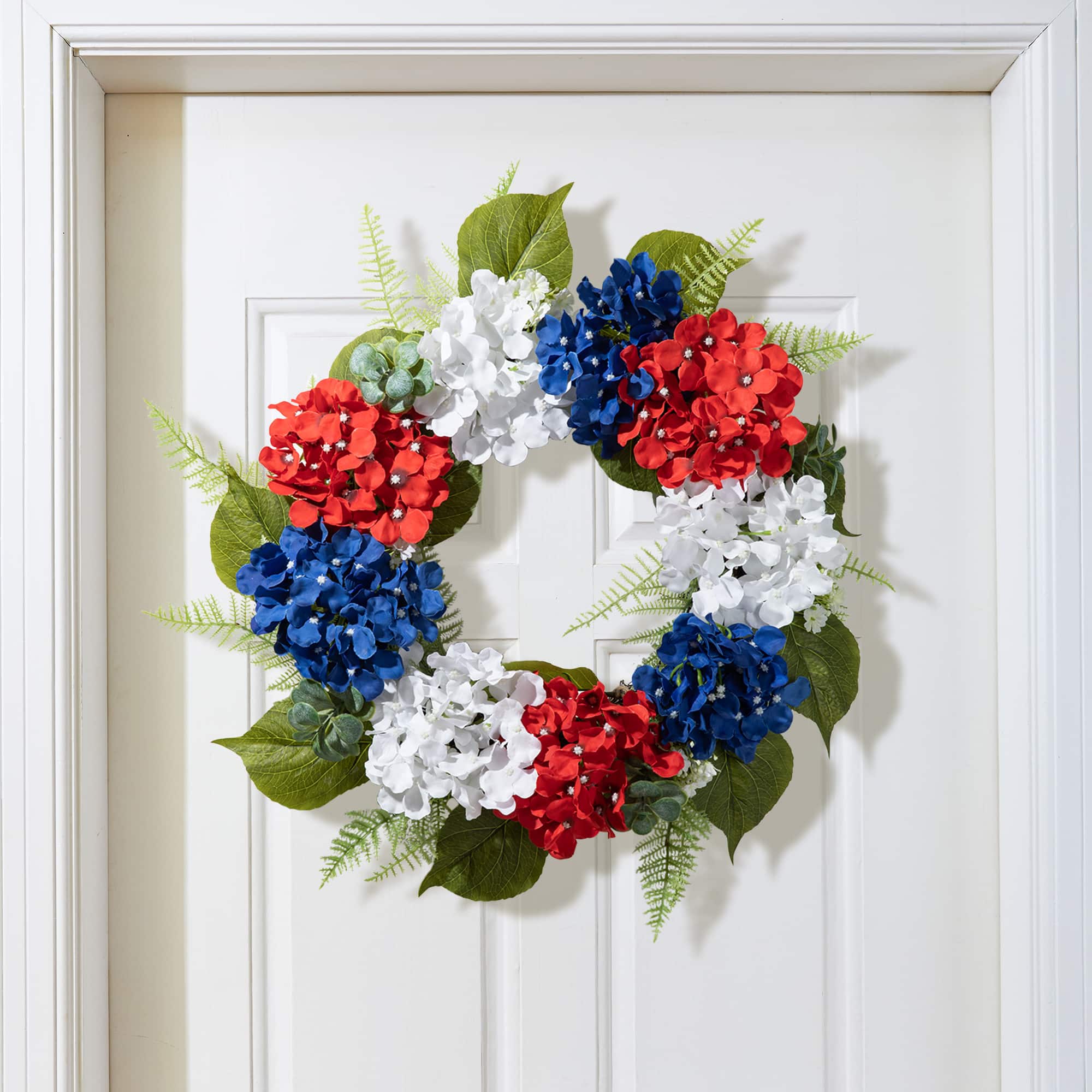 Glitzhome&#xAE; 22&#x22; Red, White &#x26; Blue Hydrangea Wreath