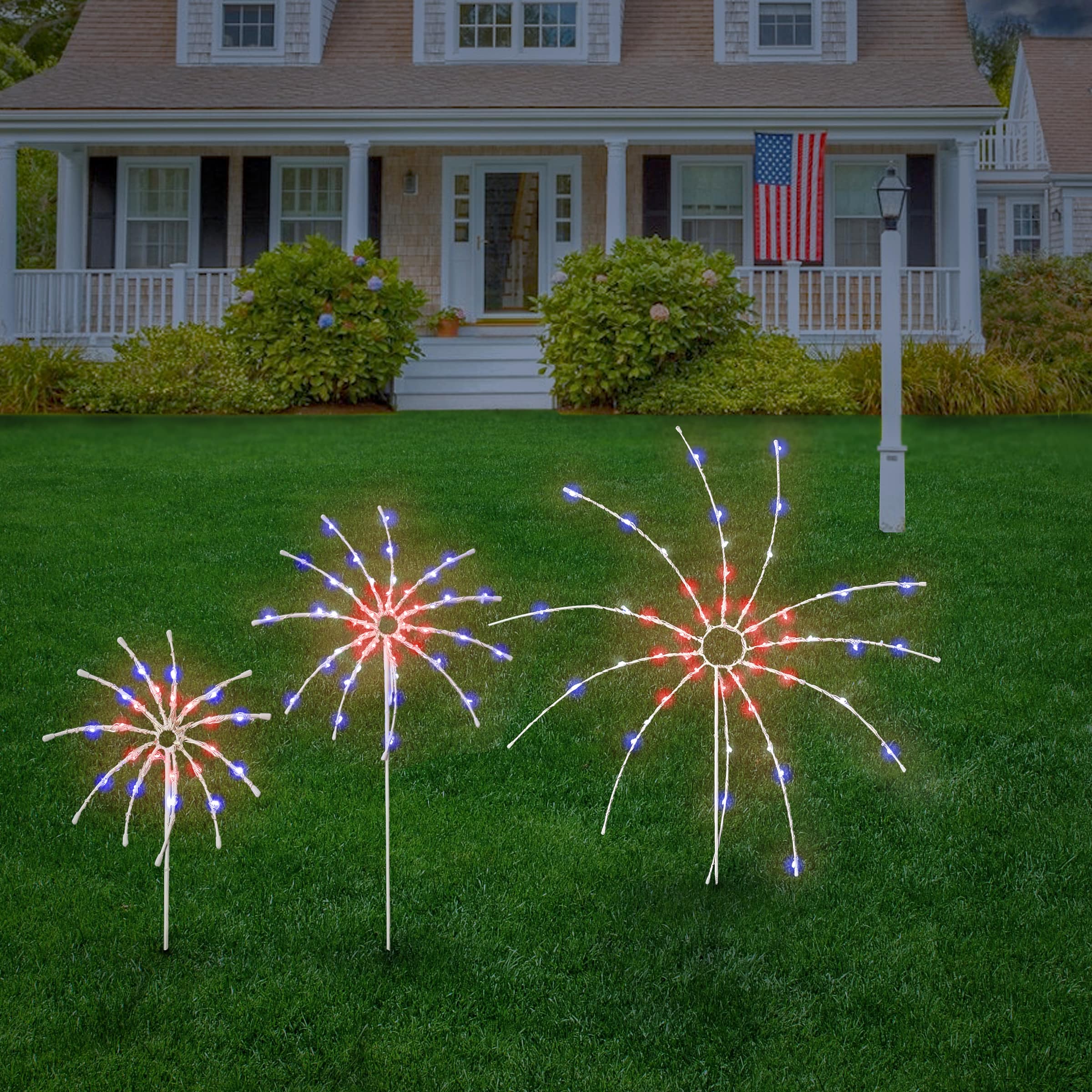 Patriotic LED Light Up Fireworks Lawn D&#xE9;cor, 3ct.