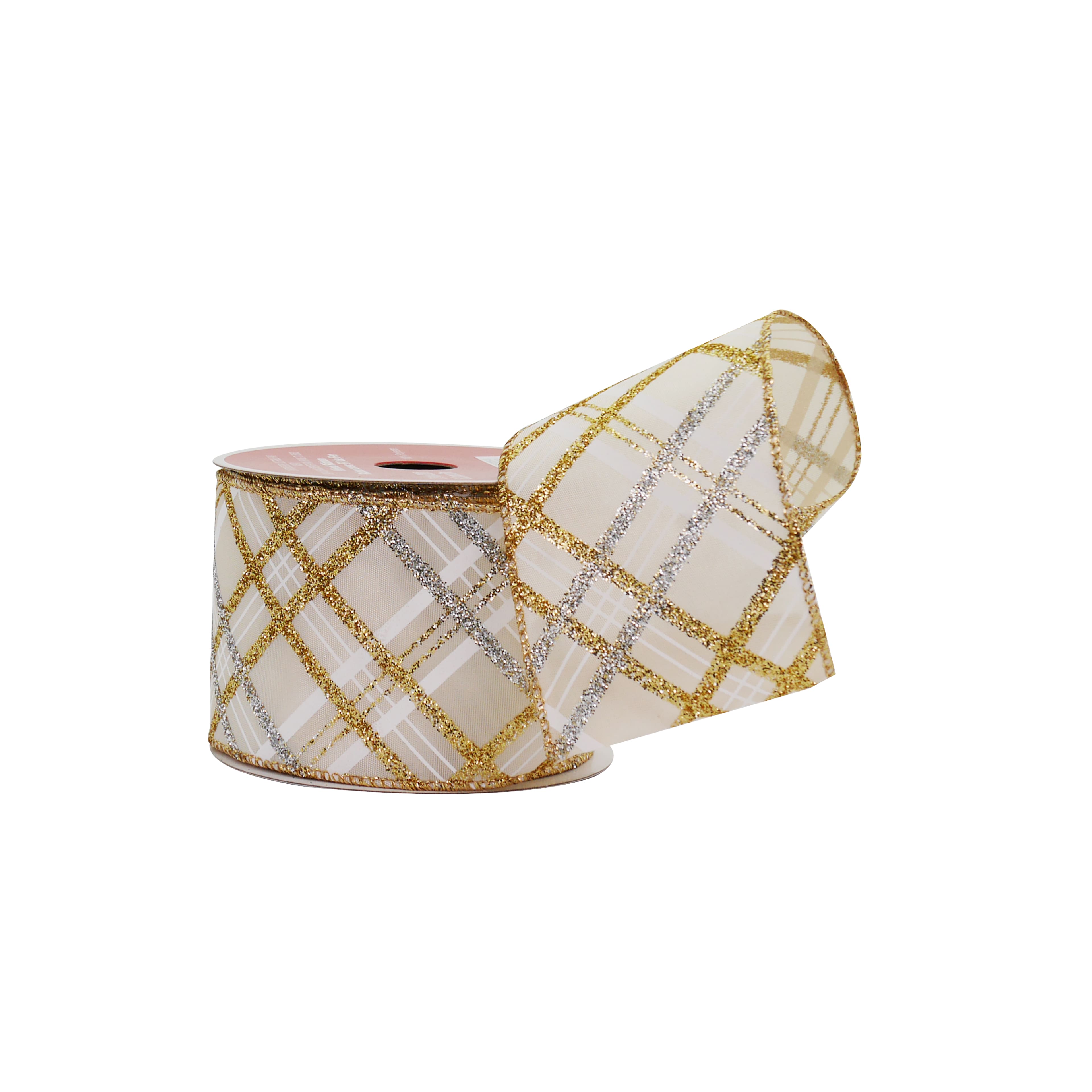 2.5&#x22; x 20ft. Gold Glitter Plaid Wired Taffeta Ribbon by Celebrate It&#xAE;