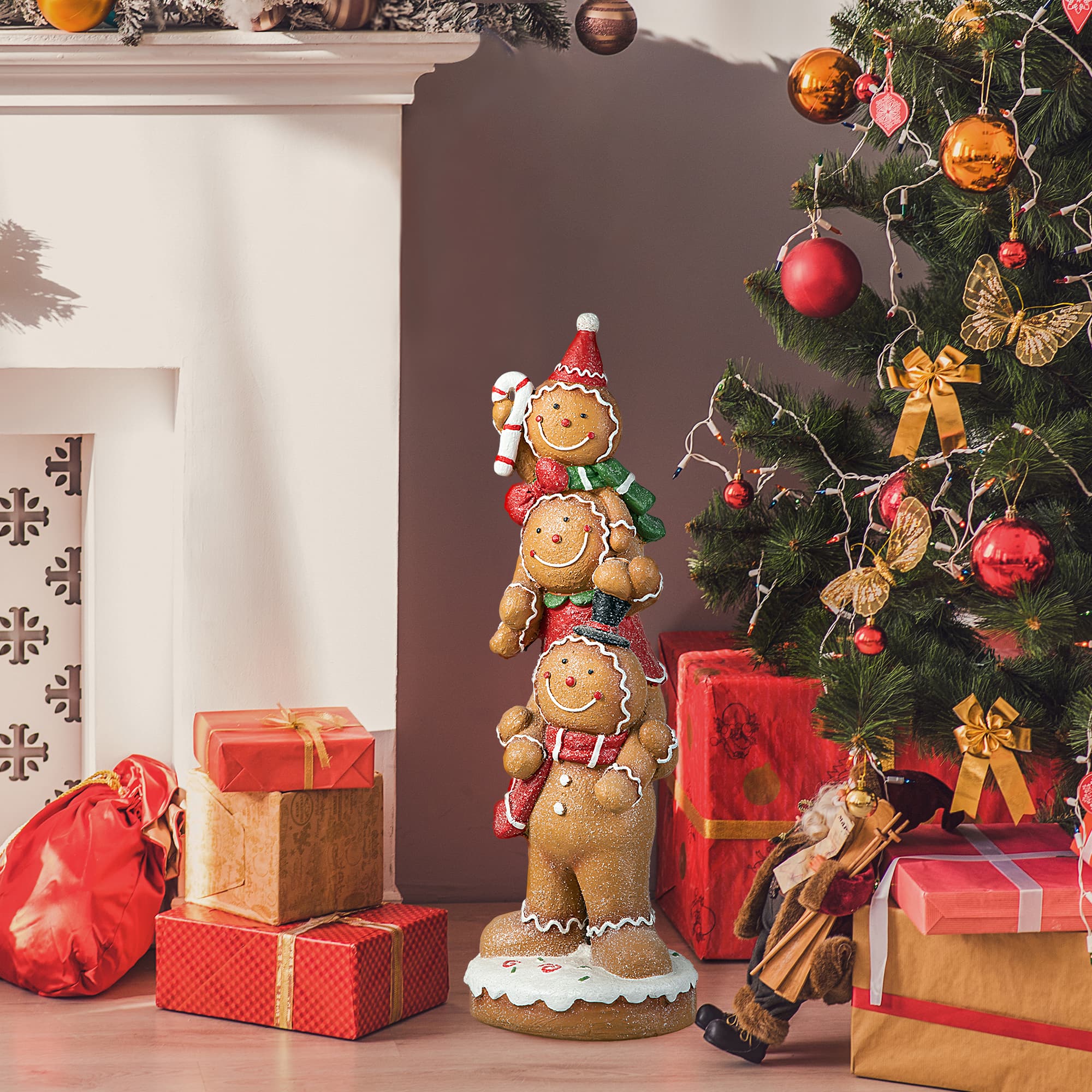 Glitzhome&#xAE; 29.25&#x22; Christmas Stacked Gingerbread Man Porch D&#xE9;cor