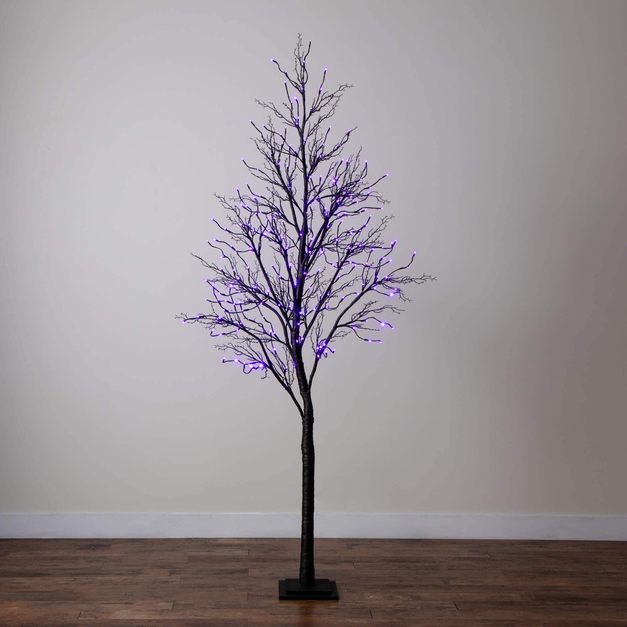 8ft. Pre-Lit Halloween Deluxe Black Twig Artificial Tree with 216 Orange &#x26; Purple LED Lights