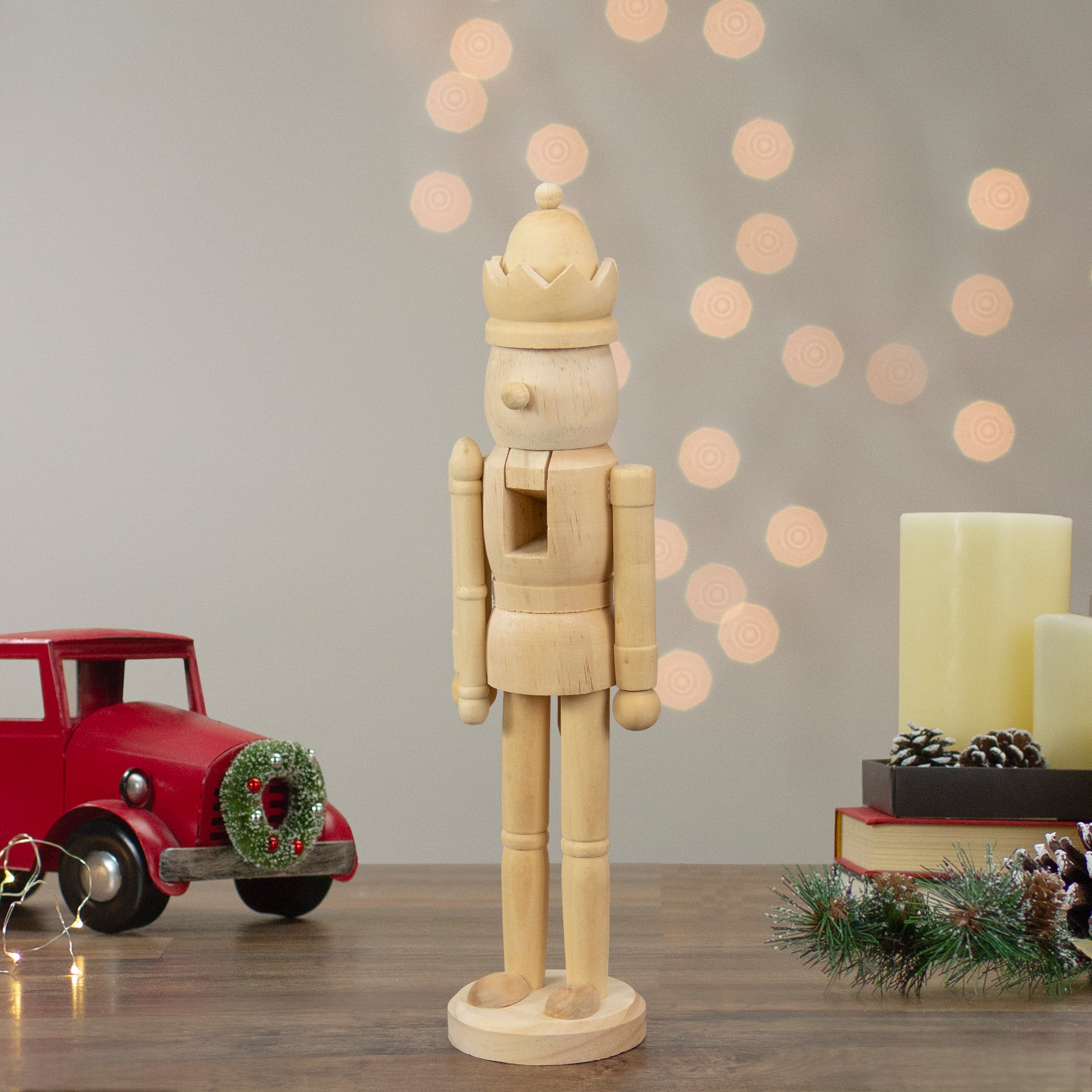 14.75&#x22; Unfinished Paintable Wooden Christmas Nutcracker with a Crown