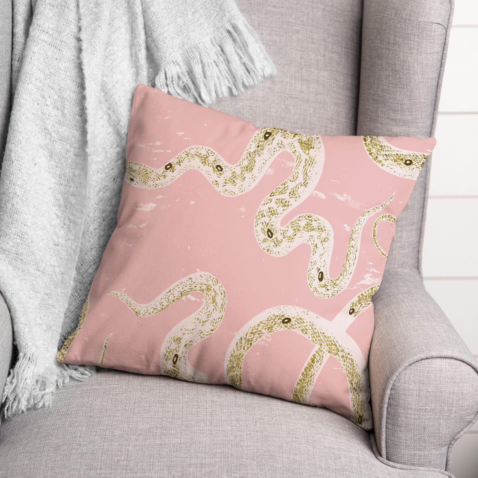 Pink Snake Throw Pillow