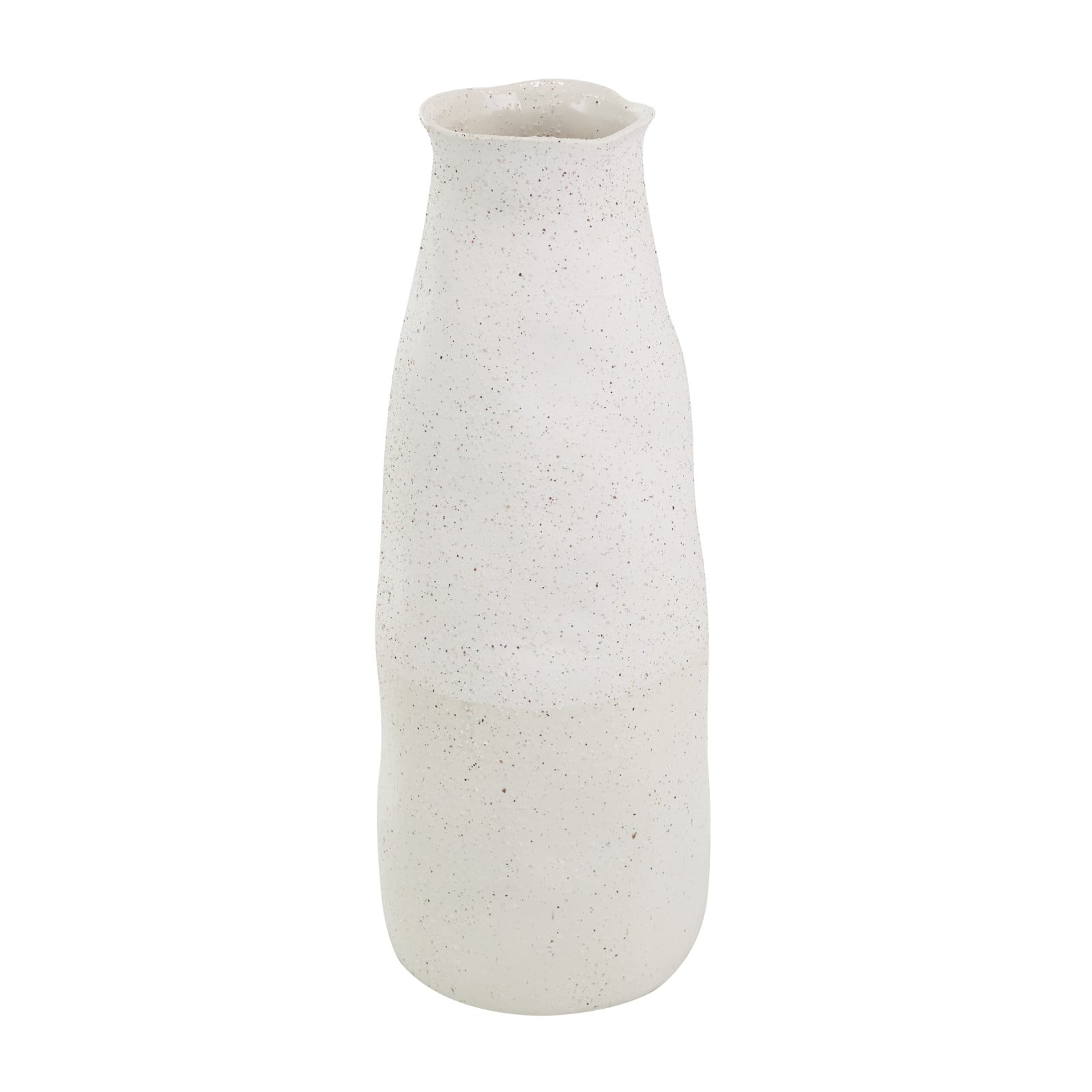 20" Cream Ceramic Abstract Wavy Vase with Textured Speckled Detailing