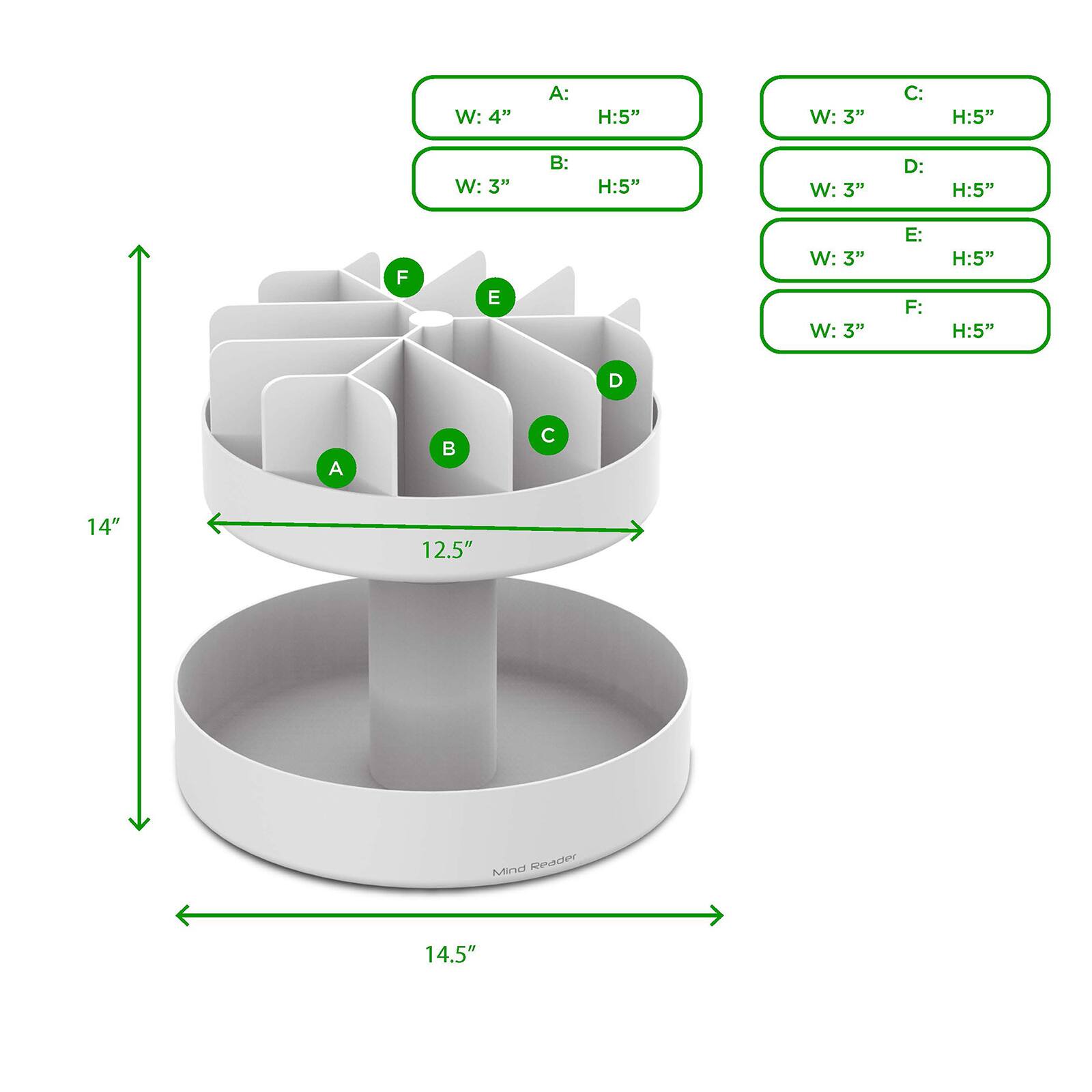 Mind Reader White 2-Tier Lazy Susan Granola Bar and Snack Organizer