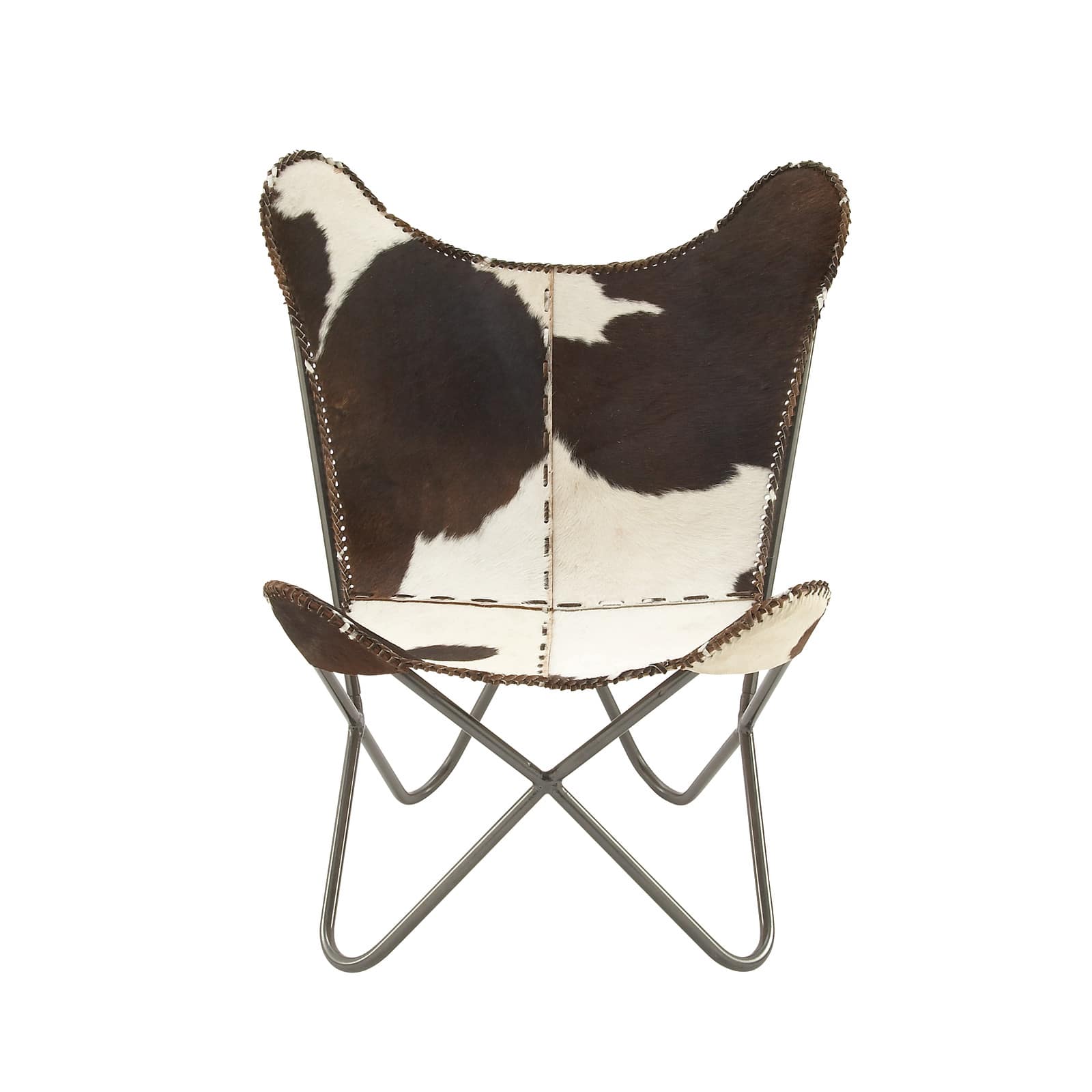 White Cow Hide Leather and Iron Rustic Accent Chair, 36&#x22; x 29&#x22; x 30&#x22;