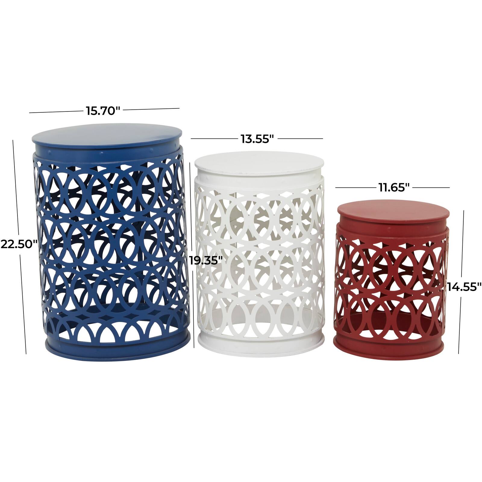 Multi Colored Metal Coastal Accent Table, Set of 3&#x22; Set of 3&#x22; 23&#x22;, 19&#x22;, 15&#x22;