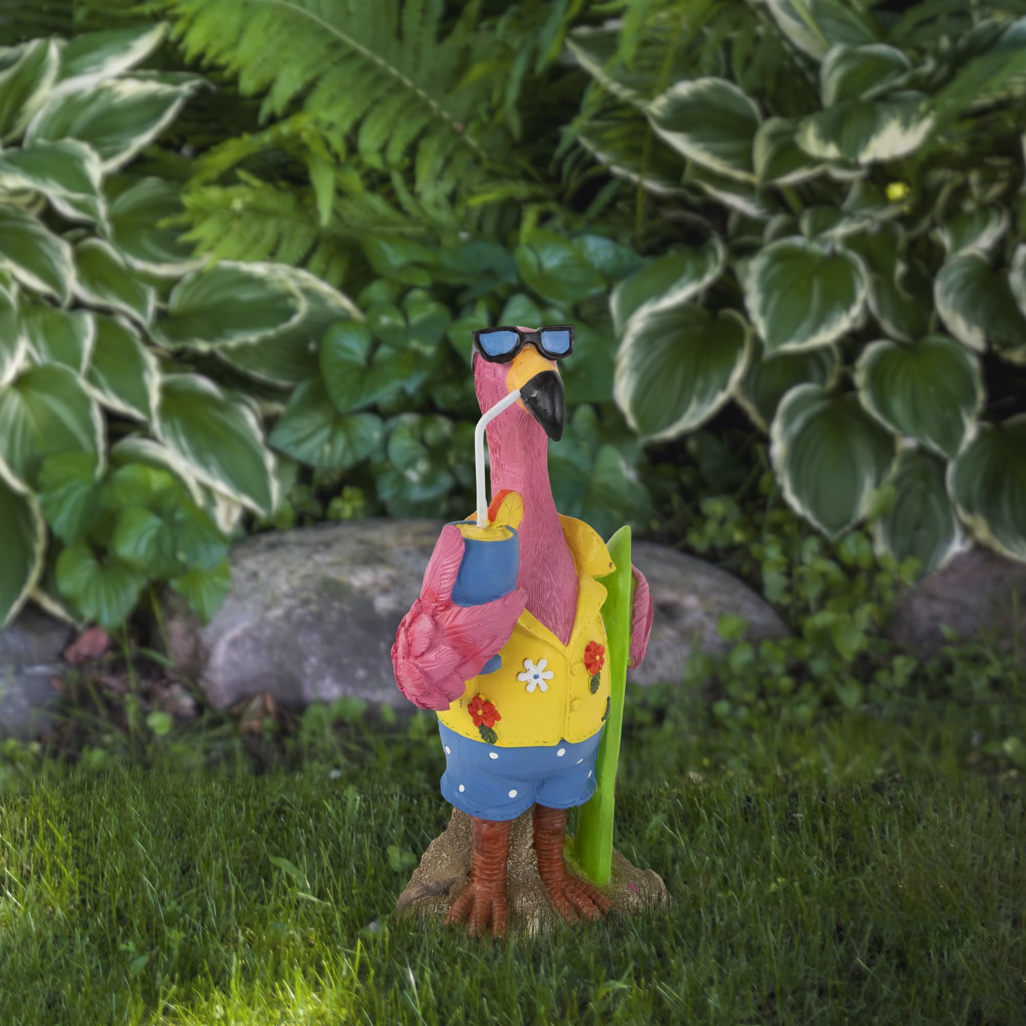 11.5&#x22; Tropical Pink Flamingo Outdoor Garden Statue