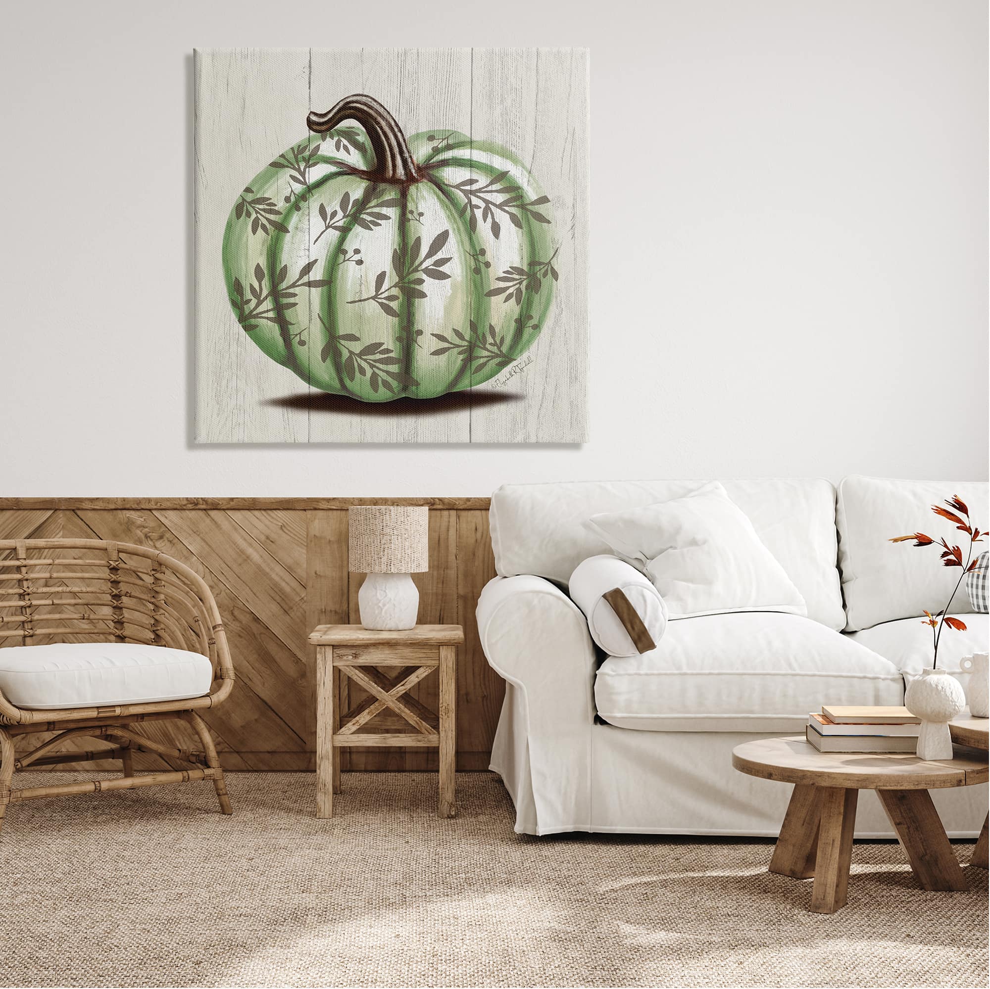 Stupell Industries Green Autumn Pumpkin Patterned Canvas Wall Art