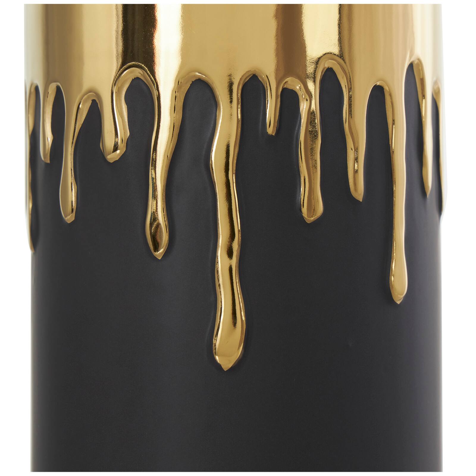 CosmoLiving by Cosmopolitan 14" Black Ceramic Vase with Gold Melting Drips