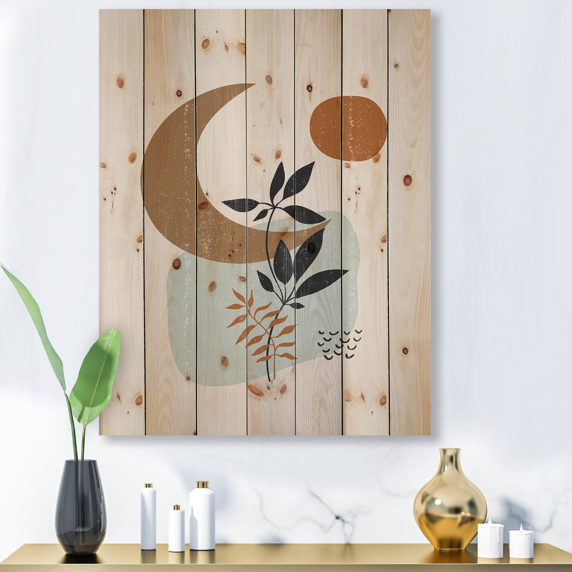Designart - Abstract Sun & Moon With Minimal Plants