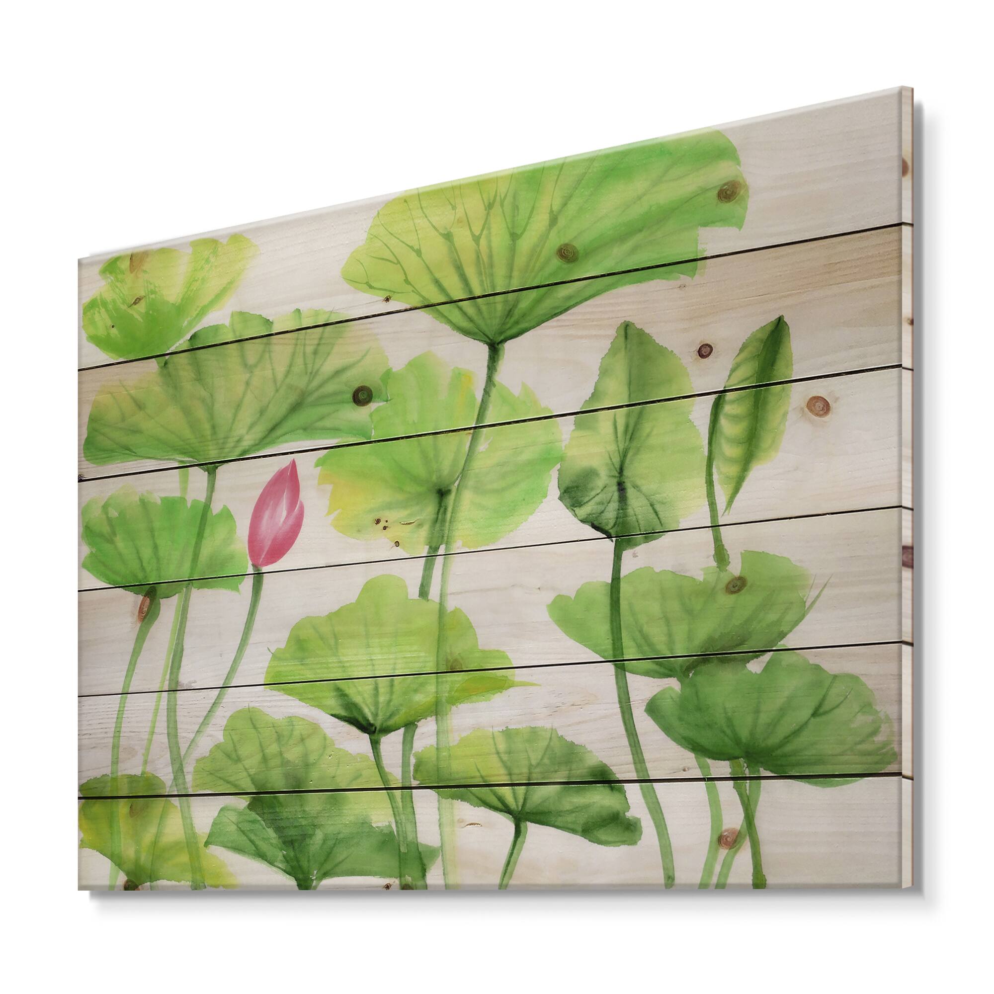 Designart - Vintage Pink Lotuses In The Pond VIII - Traditional Print on Natural Pine Wood
