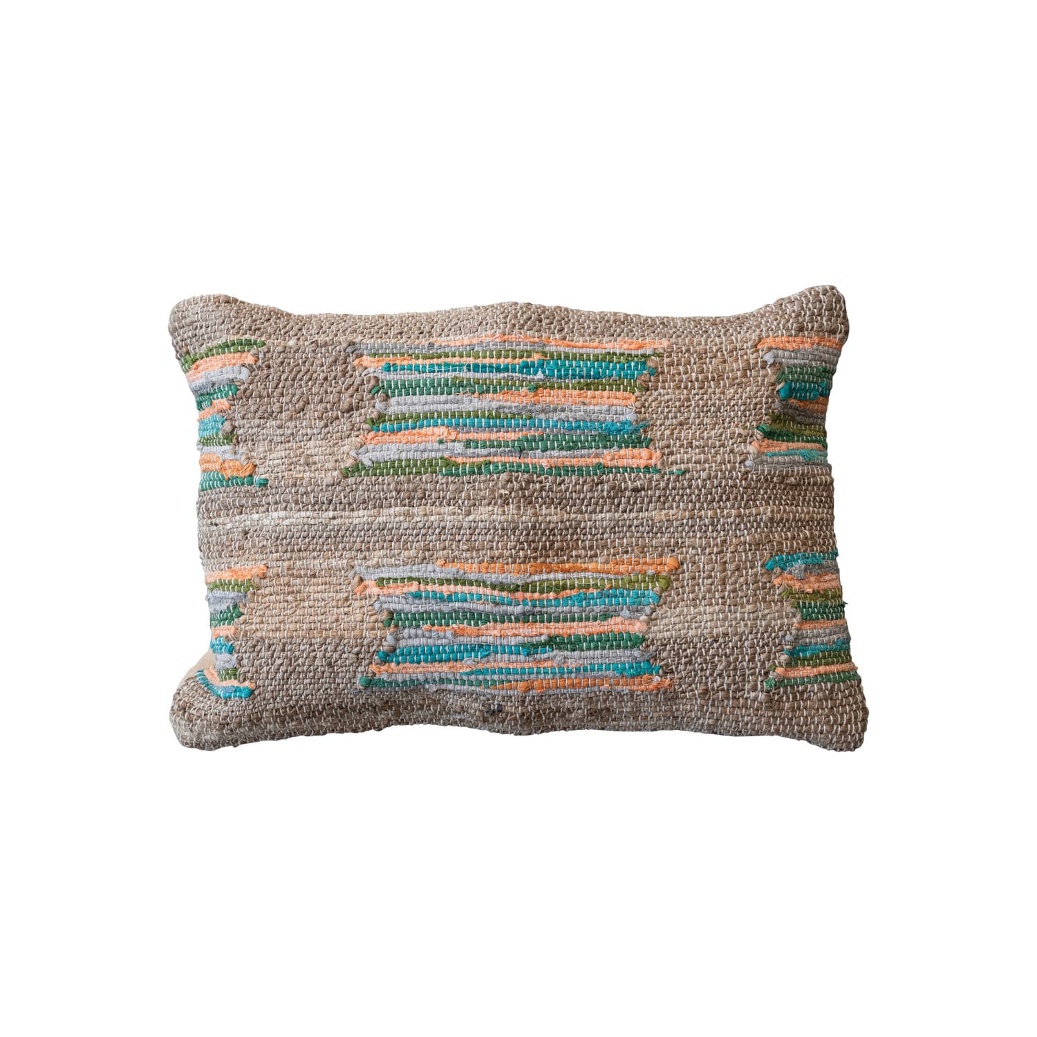 24&#x22; Multicolor Hand-Woven Chindi Lumbar Pillow