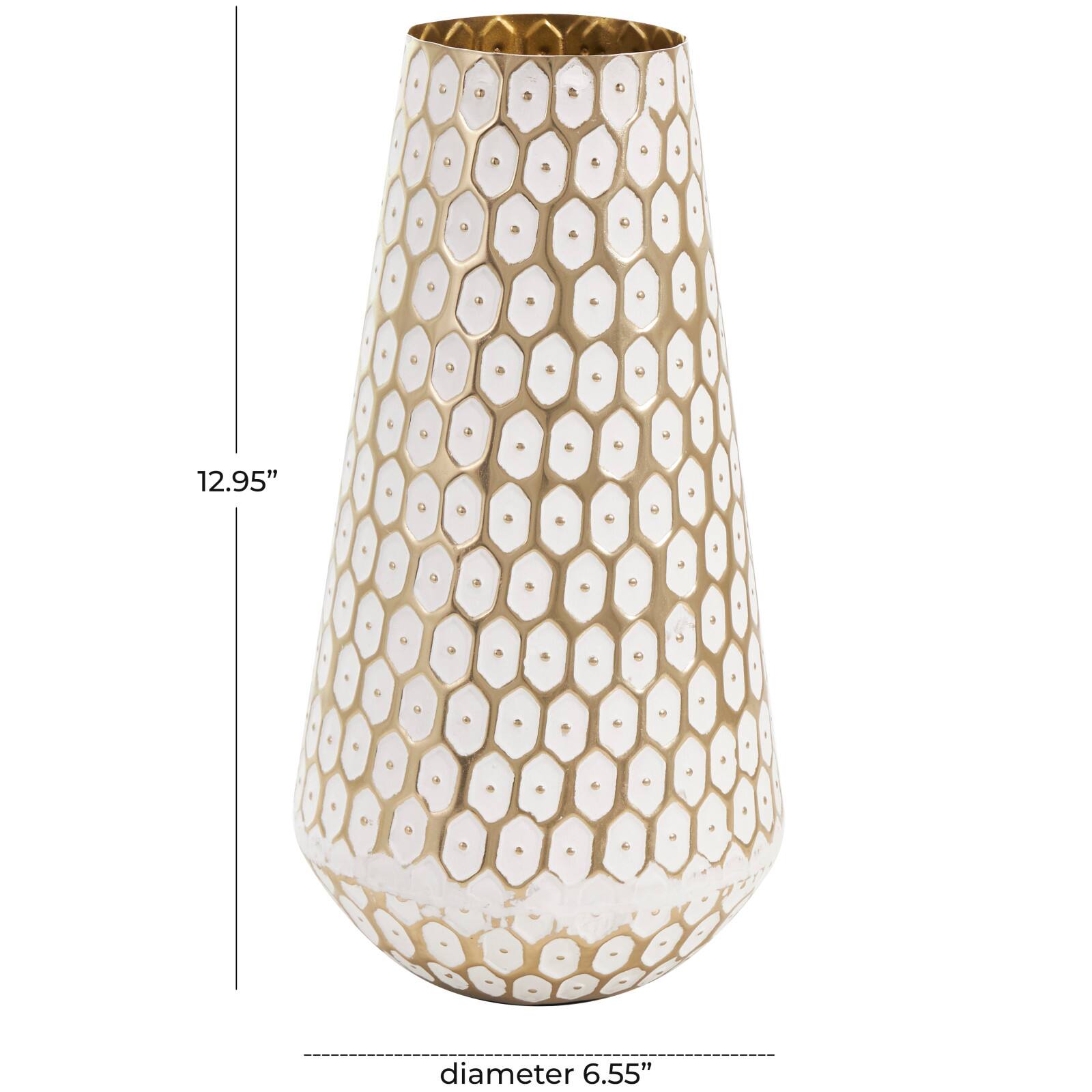 13" Gold & White Geometric Dot Metal Vase