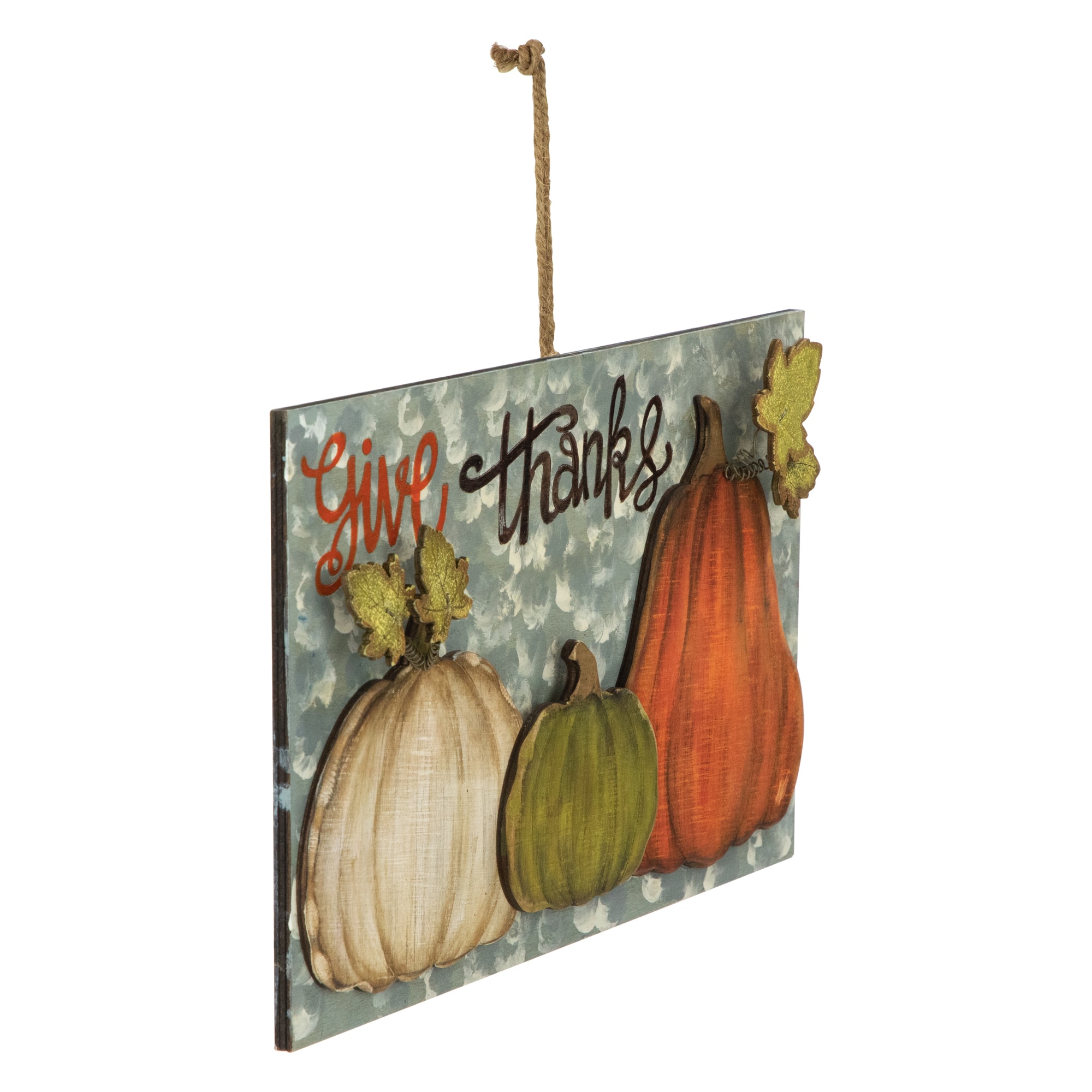 16.5&#x22; Give Thanks Fall Harvest Pumpkin Wall Sign