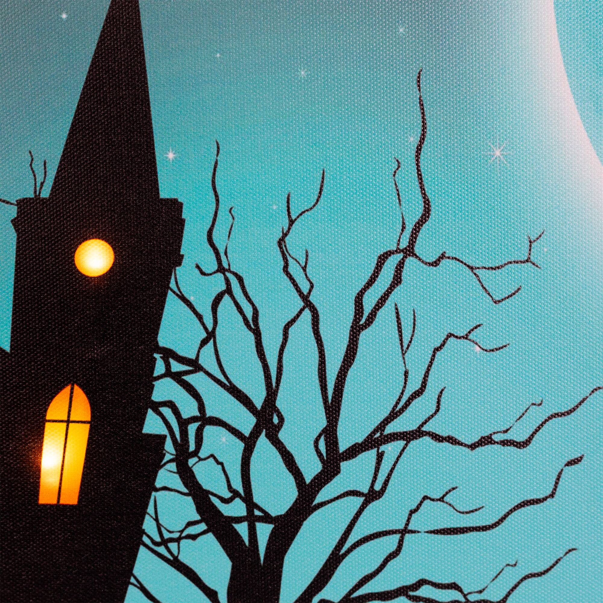 LED Lighted Eerie Church in Cemetery Halloween Canvas Wall Art