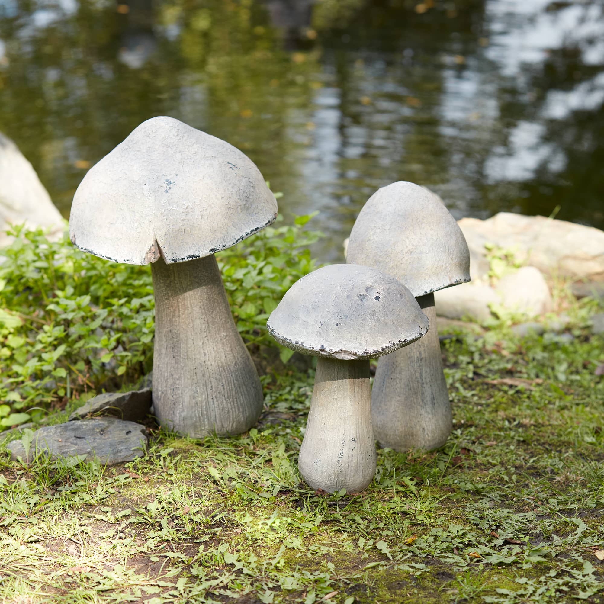 17&#x22; Faux Stone Mushroom Garden Accents. 2ct.