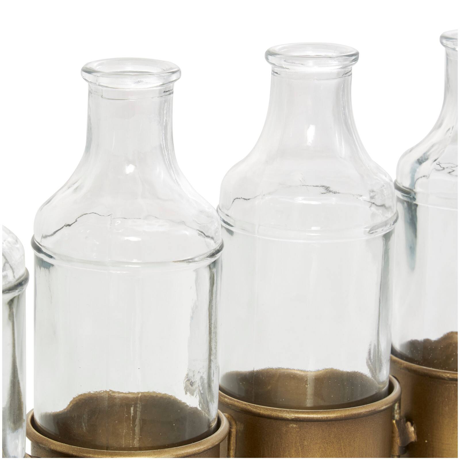 22" Gold Metal Adjustable Bottle Vase with Clear Glass Bottles