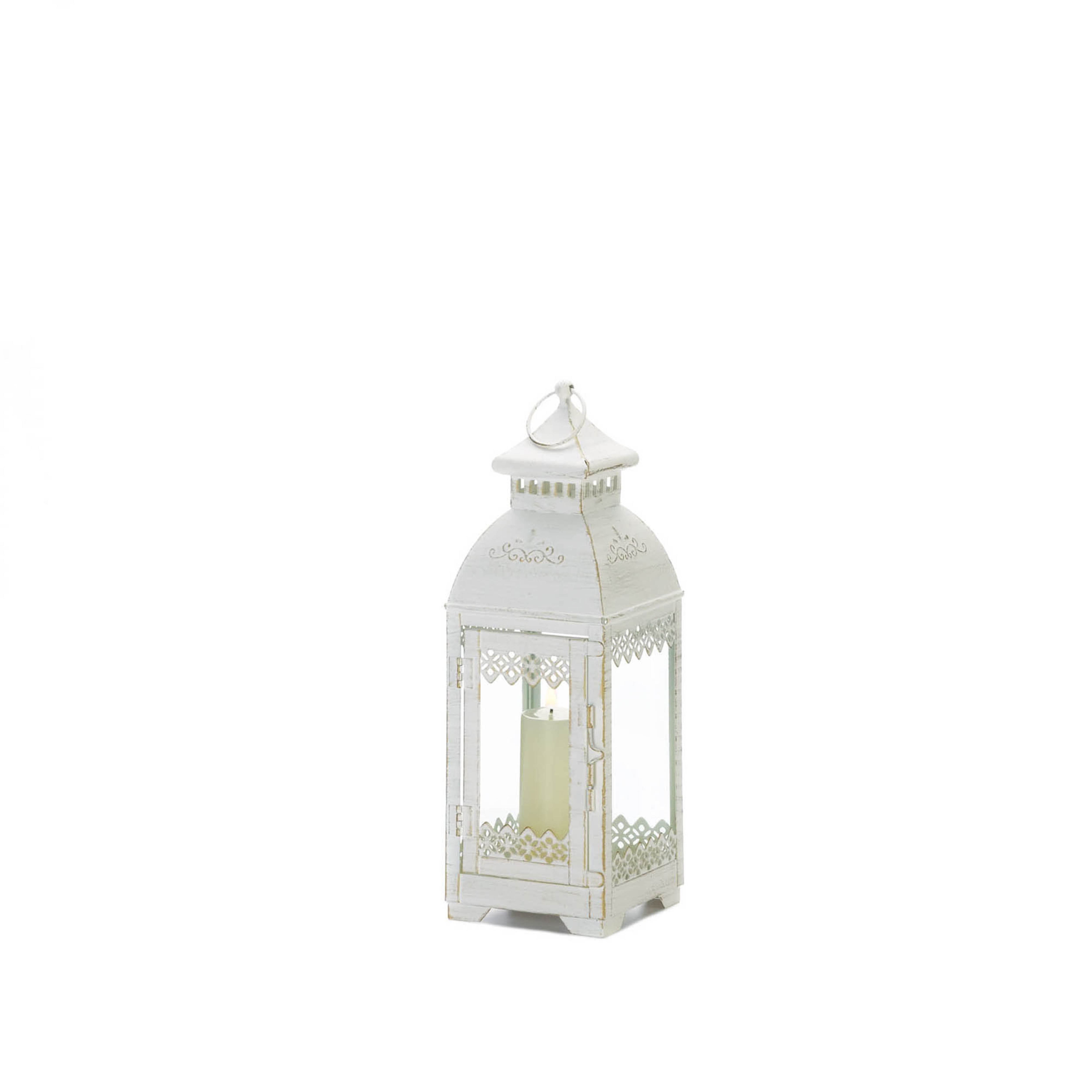 13" Rustic Metal White Lace Victorian Style Domed Lantern