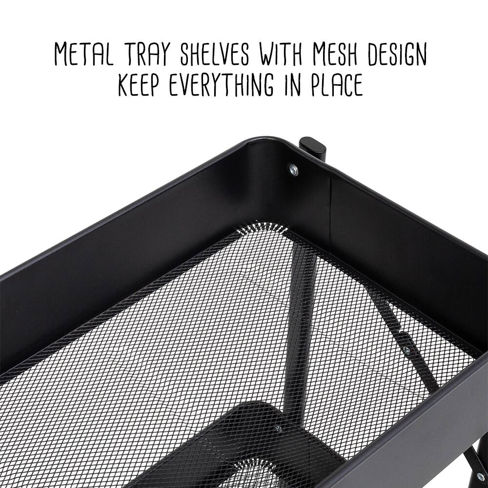 Honey Can Do Black 3-Tier Folding Cart with Wheels