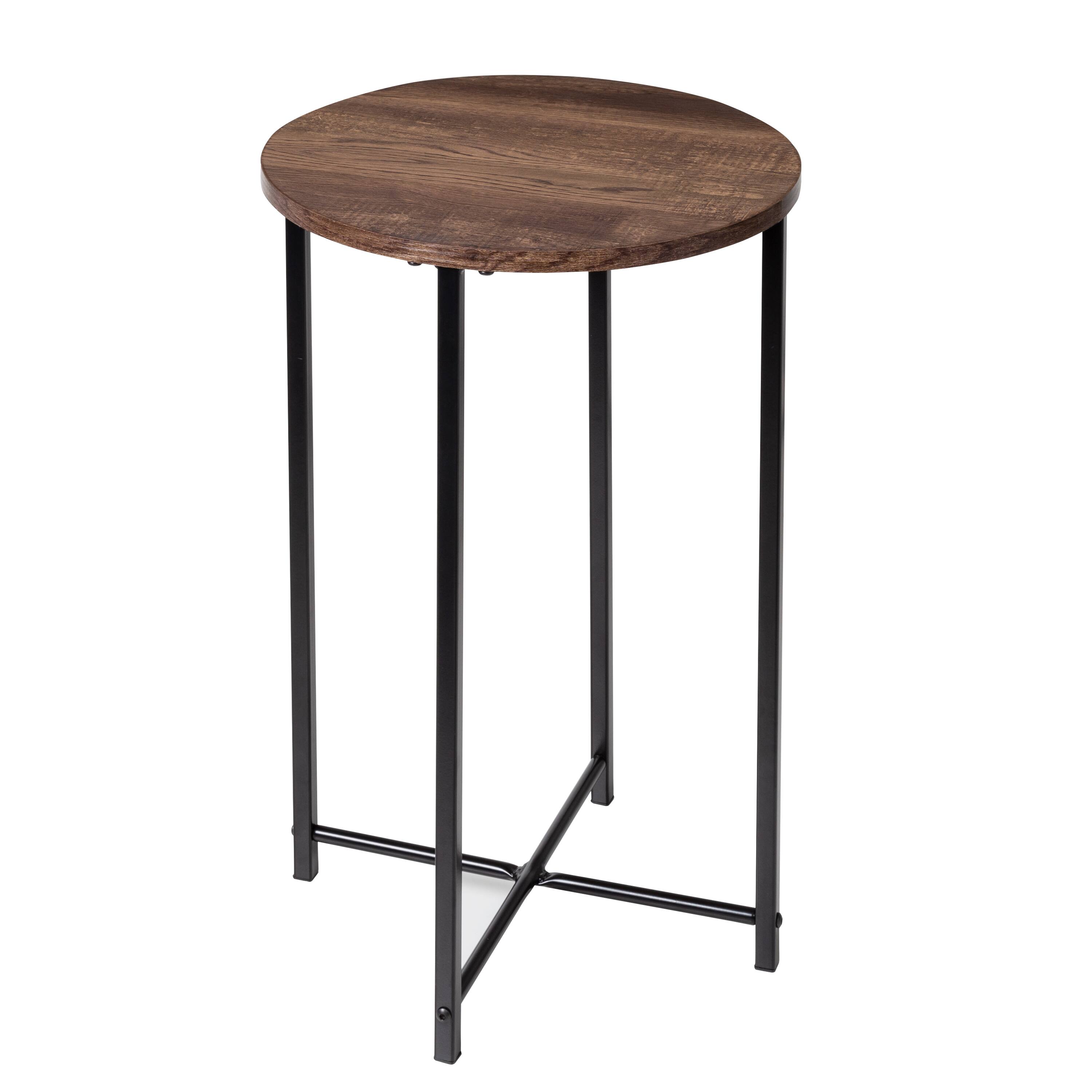 Honey Can Do Natural X-Pattern Base Round Side Table