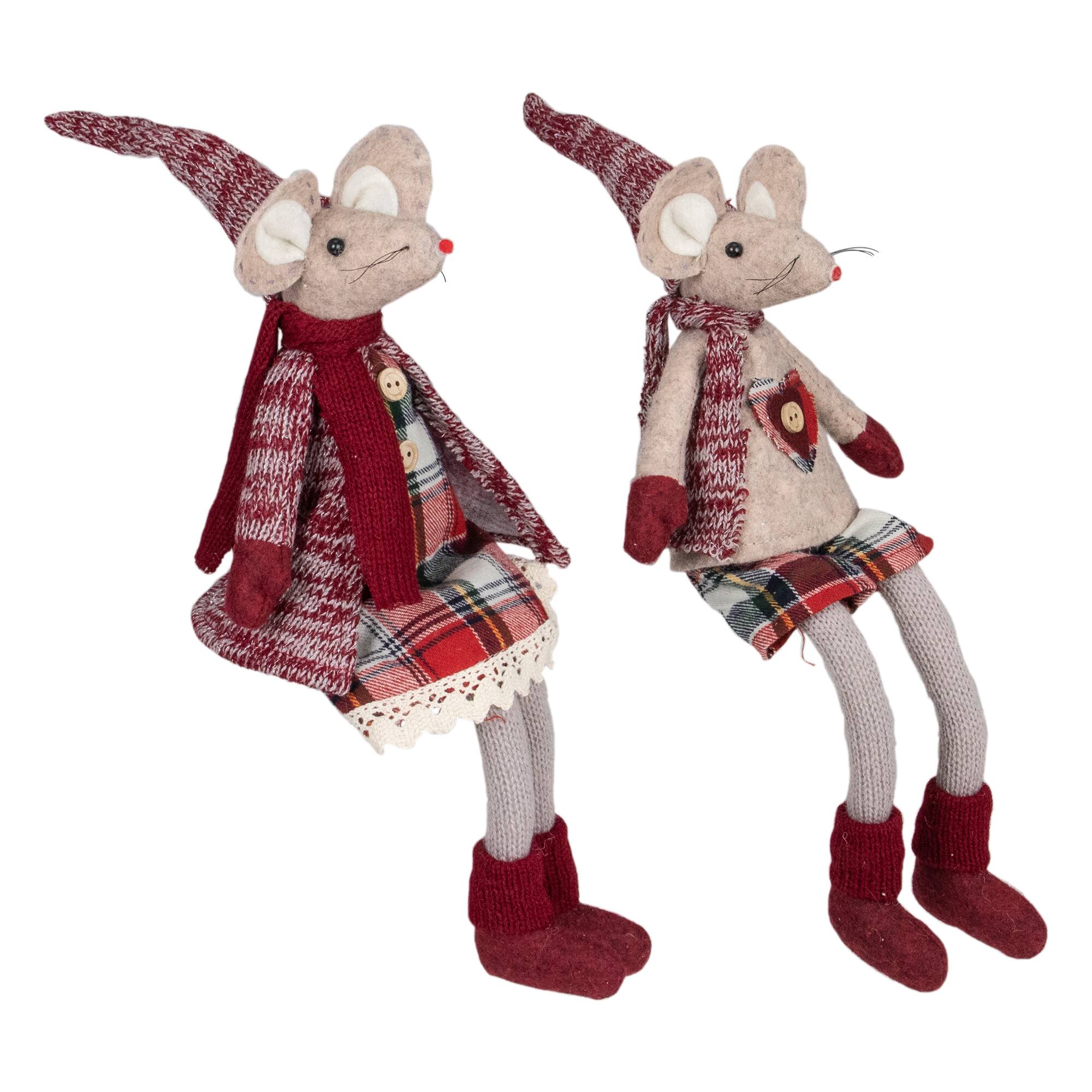 17&#x22; Boy &#x26; Girl Sitting Plush Christmas Mice Figure Set