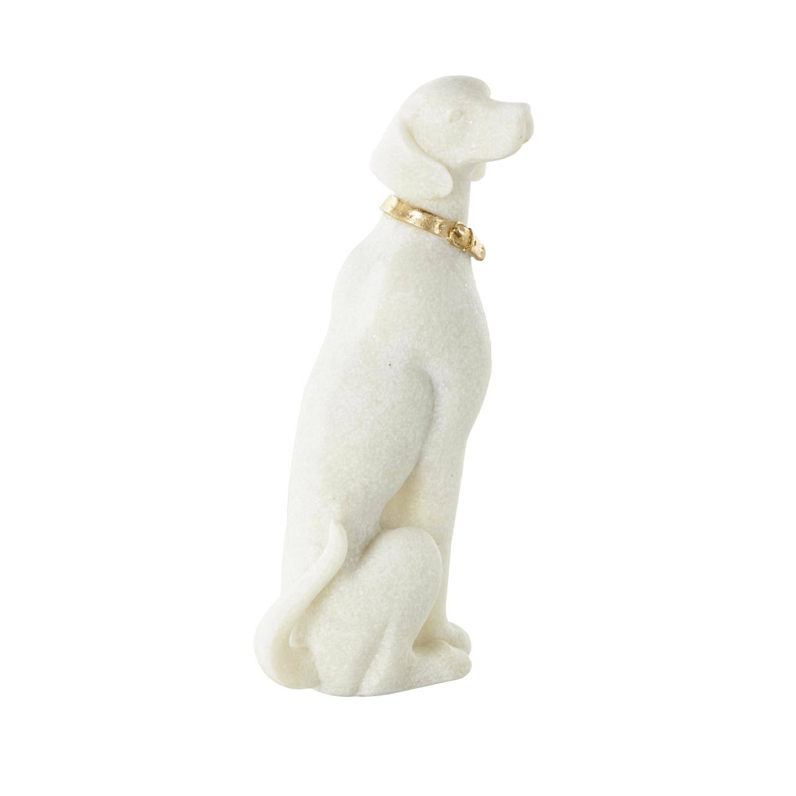 10" Cream Sitting Dog Sculpture with Gold Collar