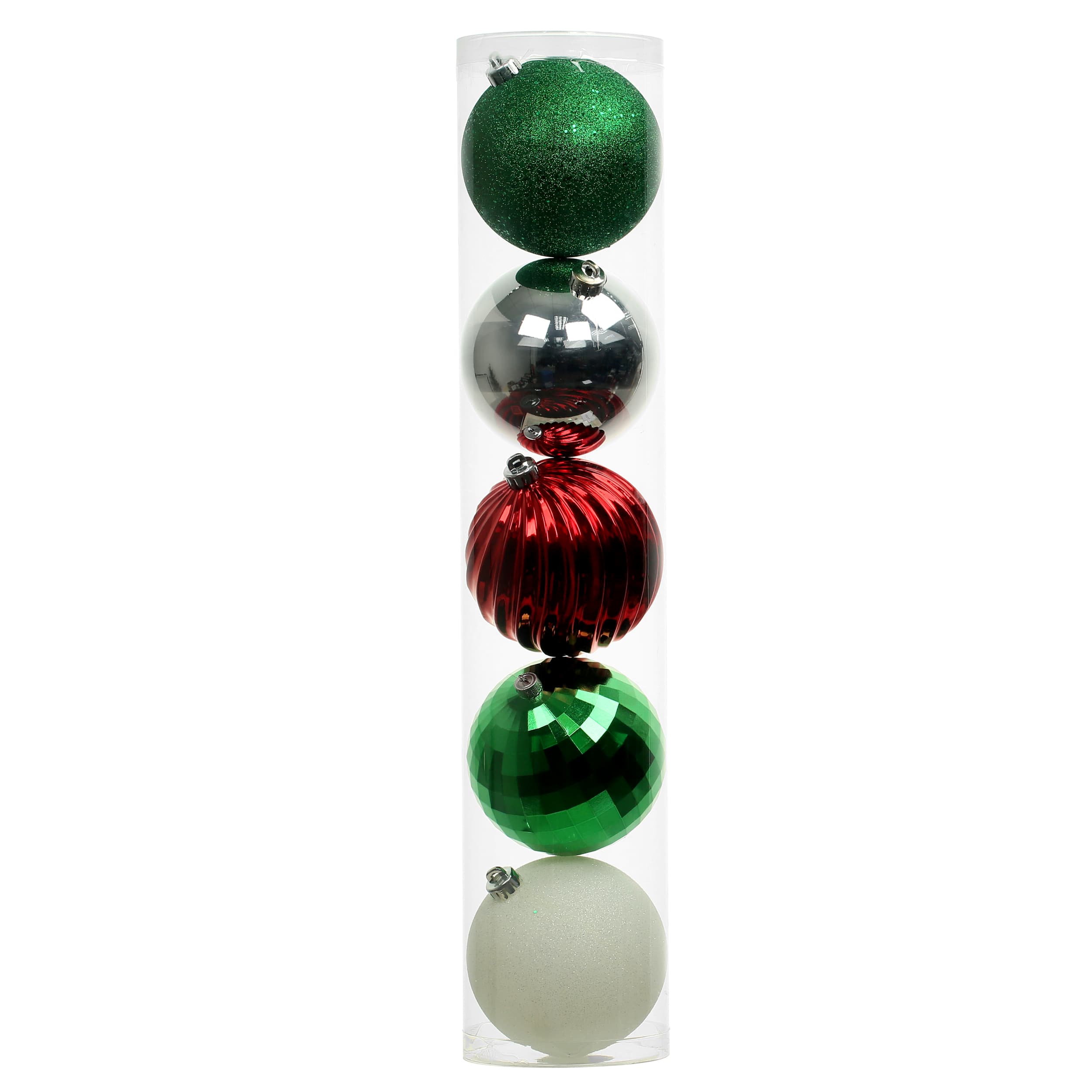 5 Pack 5.7&#x22; Red, Green &#x26; Silver Peppermint Lane Shatterproof Ornaments by Ashland&#xAE;