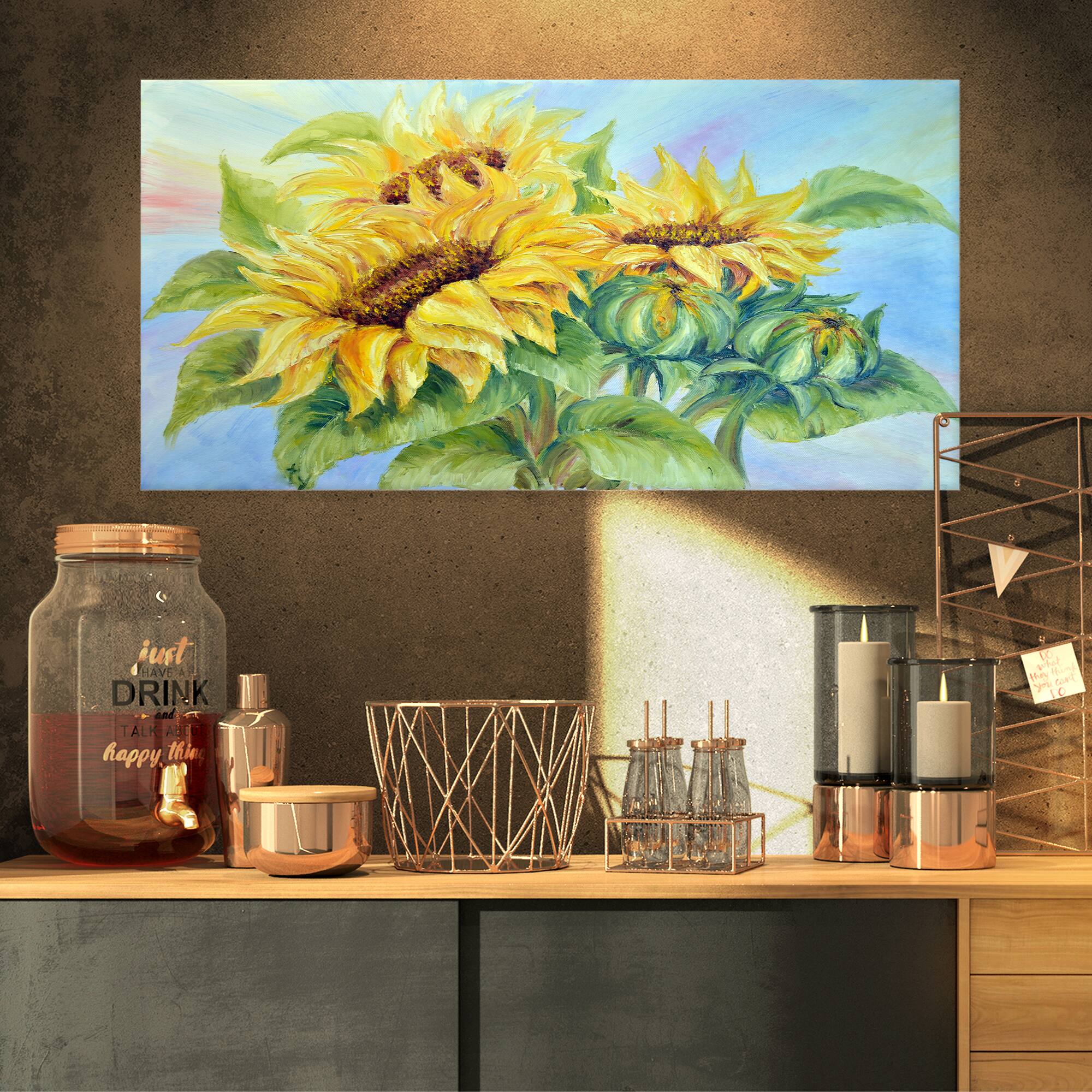 Designart - Three Sunflowers - Floral Art Canvas Print