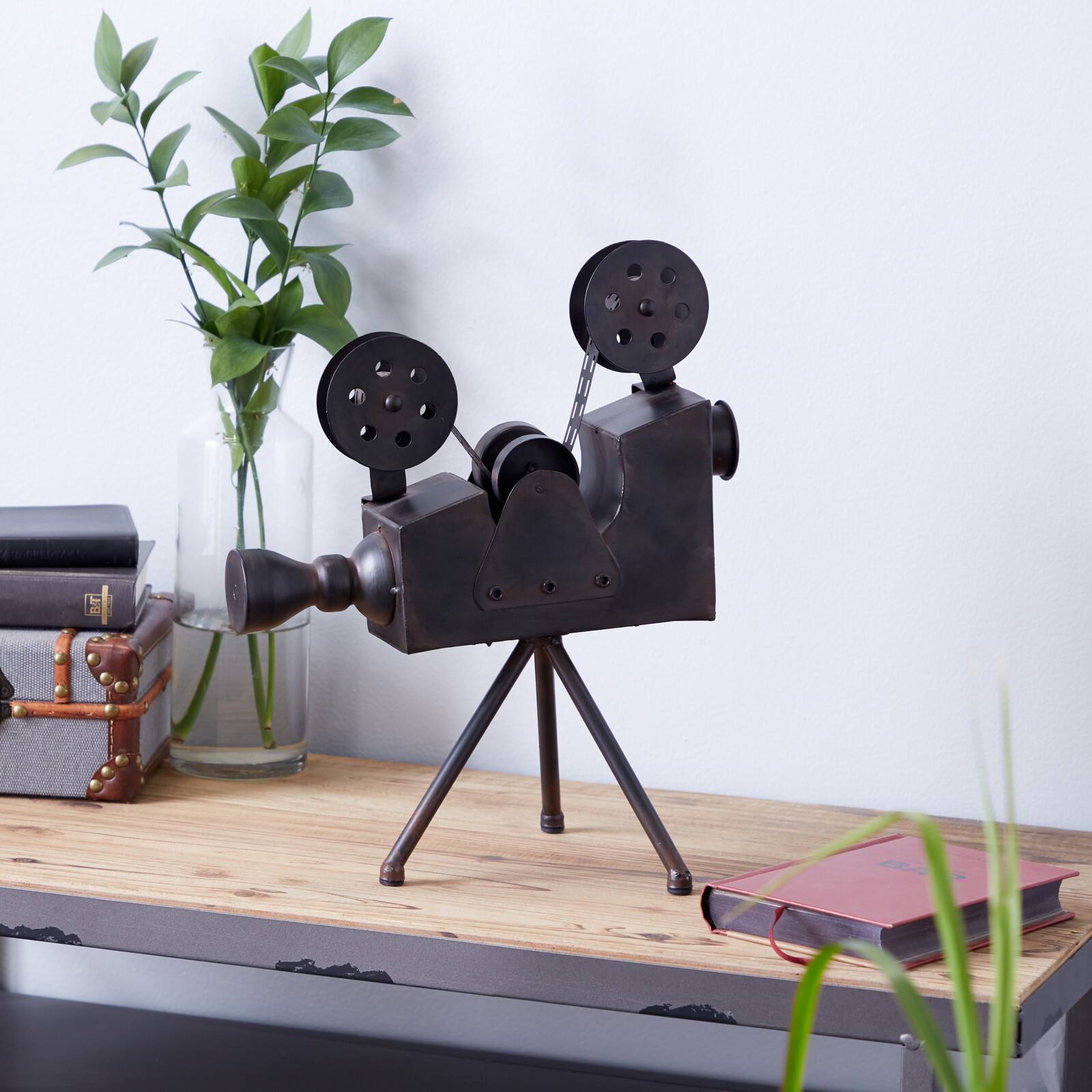 15&#x22; Brown Metal Vintage Movie Camera Sculpture