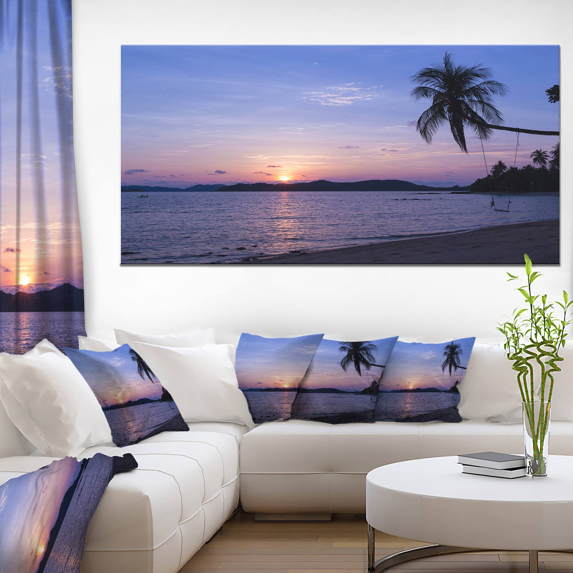 Designart - Hanging Seat in Blue Sunset Beach - Modern Seashore Canvas Art