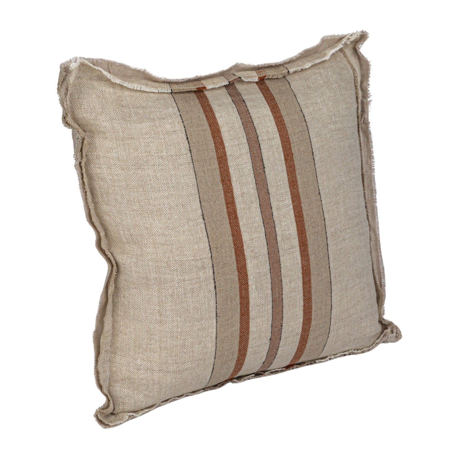 Hello Honey&#xAE; 20&#x22; Cream &#x26; Brown Striped Woven Linen Fringed Pillow