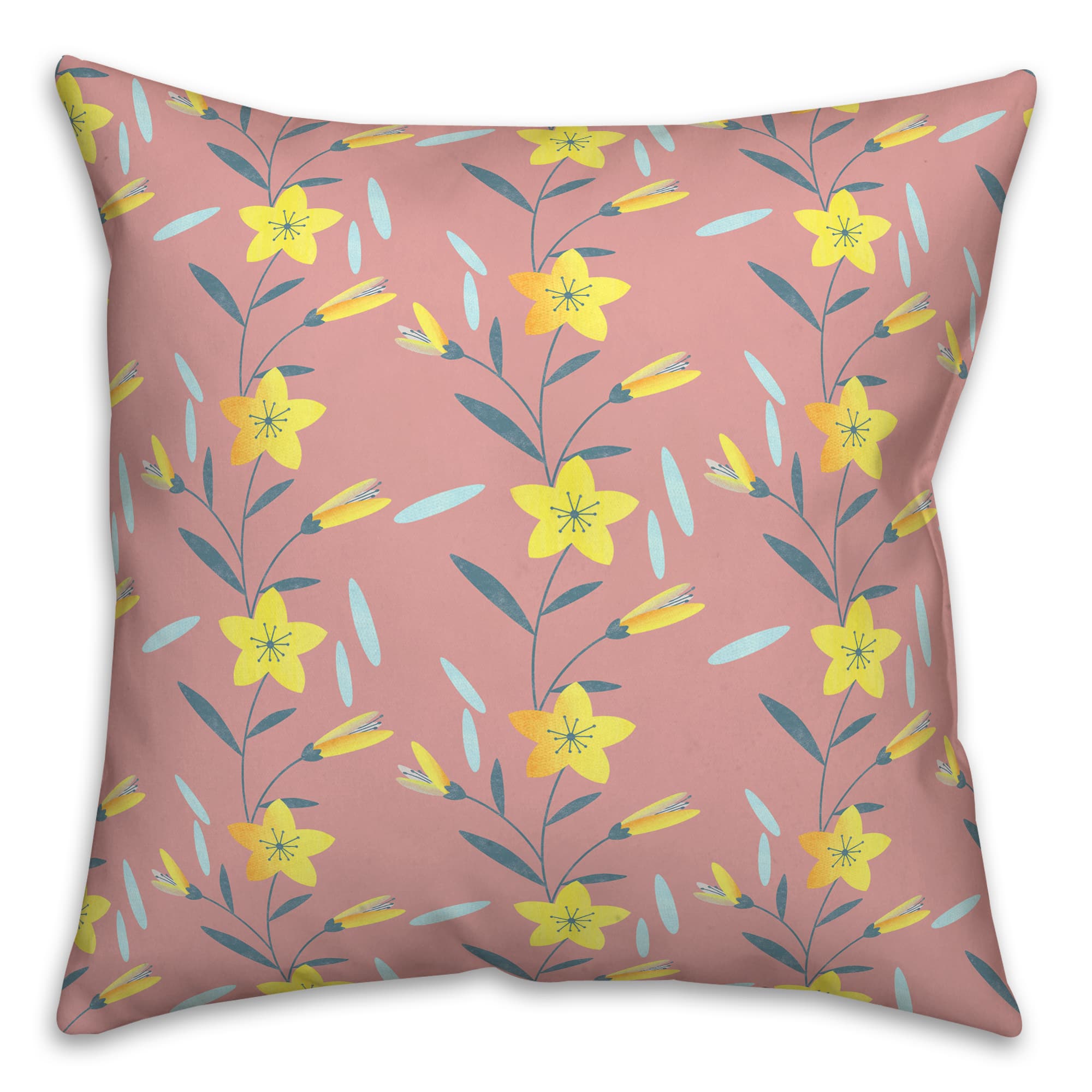 Linear Floral Print Throw Pillow