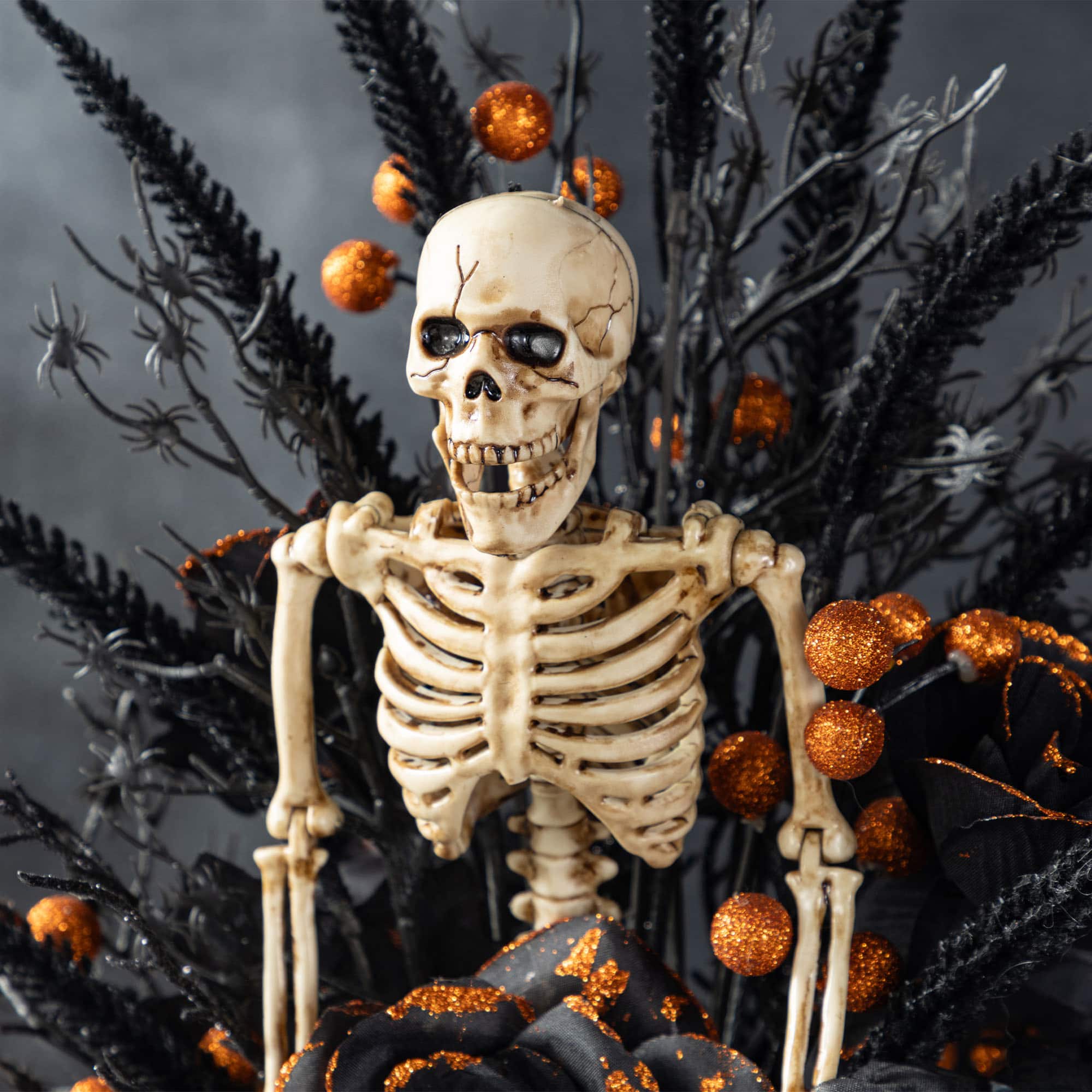Glitzhome® 22"H Halloween Black Rose, Skeleton and Berry Urn Table Tree
