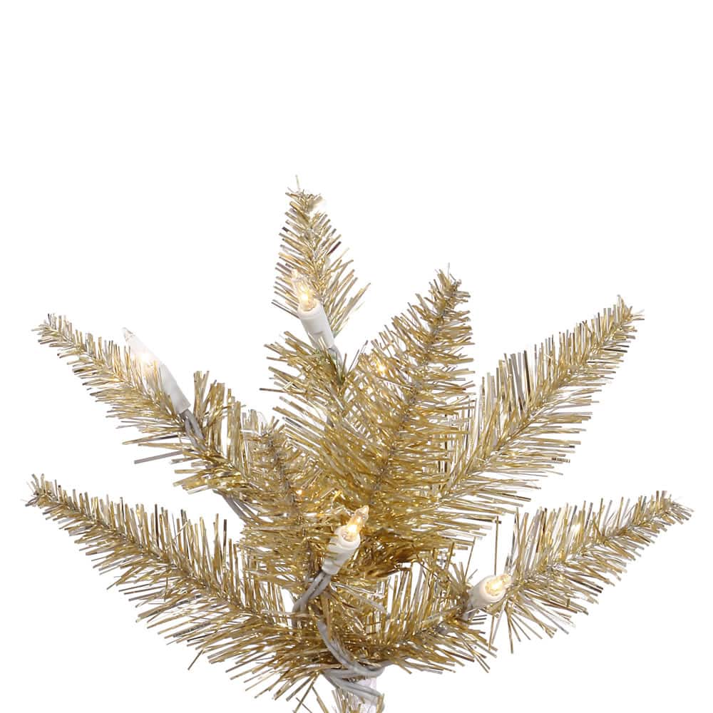 6.5ft. Pre-Lit Champagne Tinsel Fir Slim Artificial Christmas Tree, Clear Lights