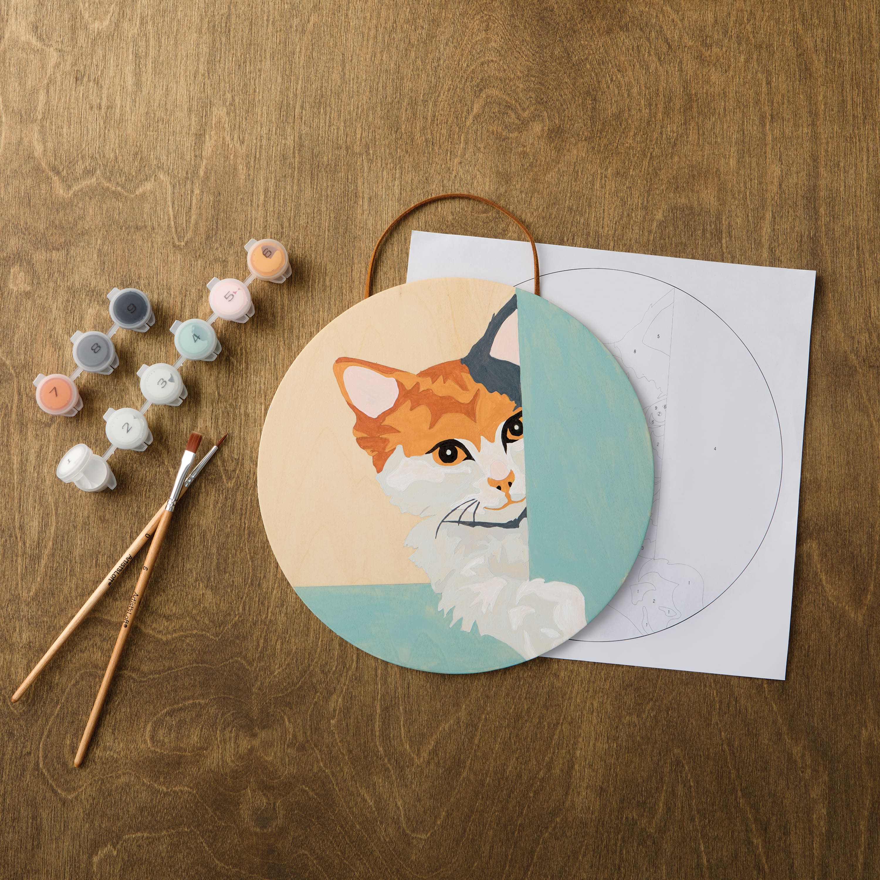 Cat Paint-by-Number Round Plywood Surface Kit by Artist's Loft®