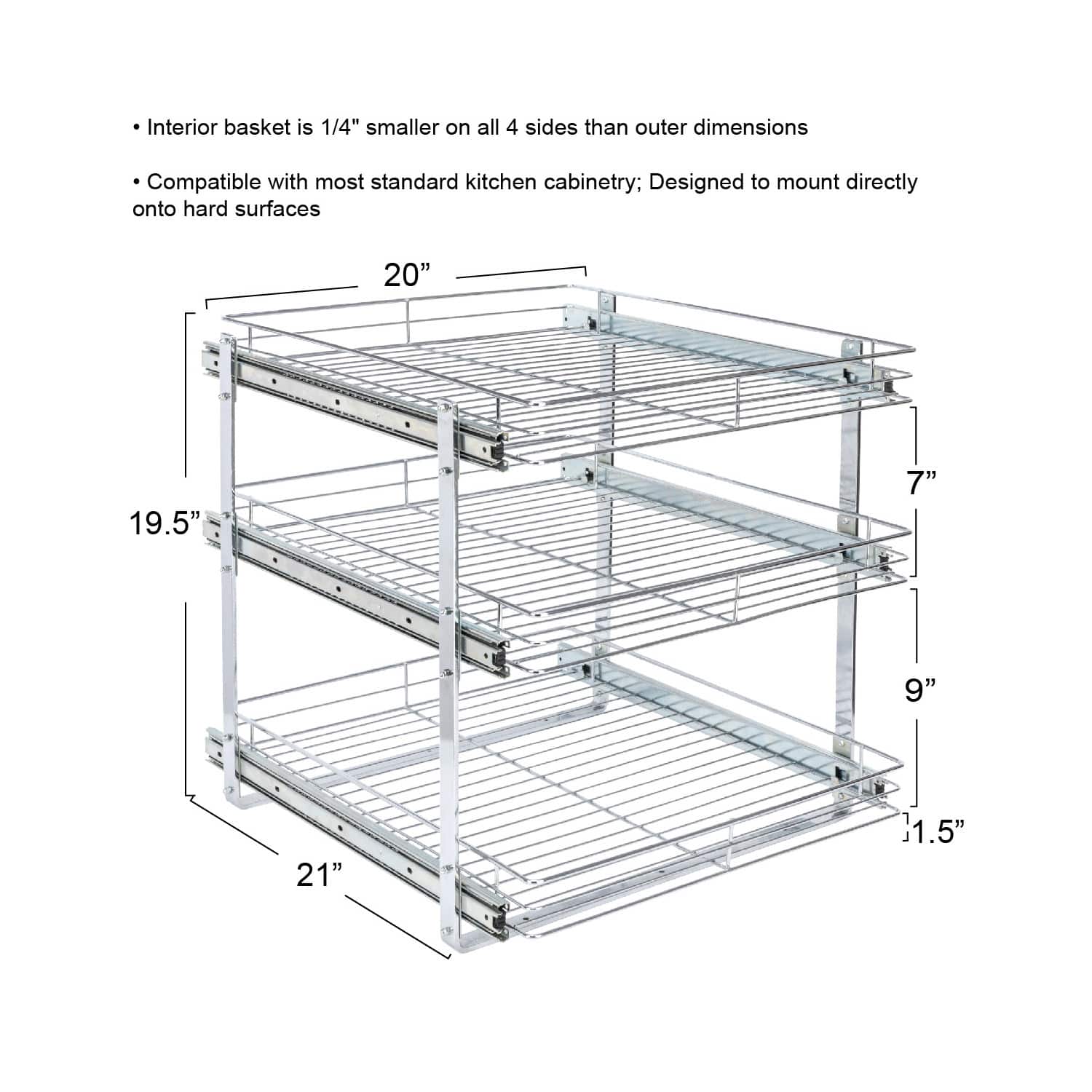 Household Essentials Glidez Chrome-Plated Steel Triple-Sliding Storage Organizer