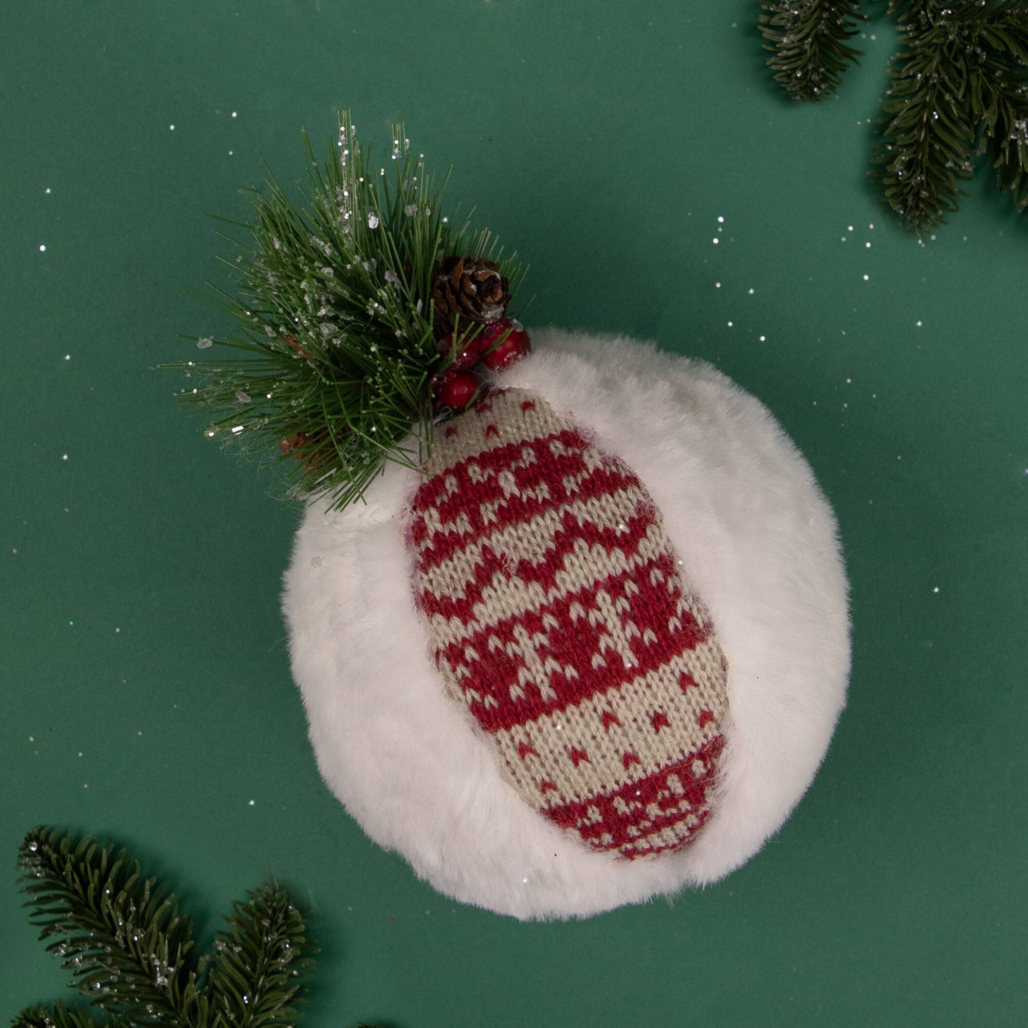 8&#x22; Faux Fur and Nordic Print Christmas Ball Ornament
