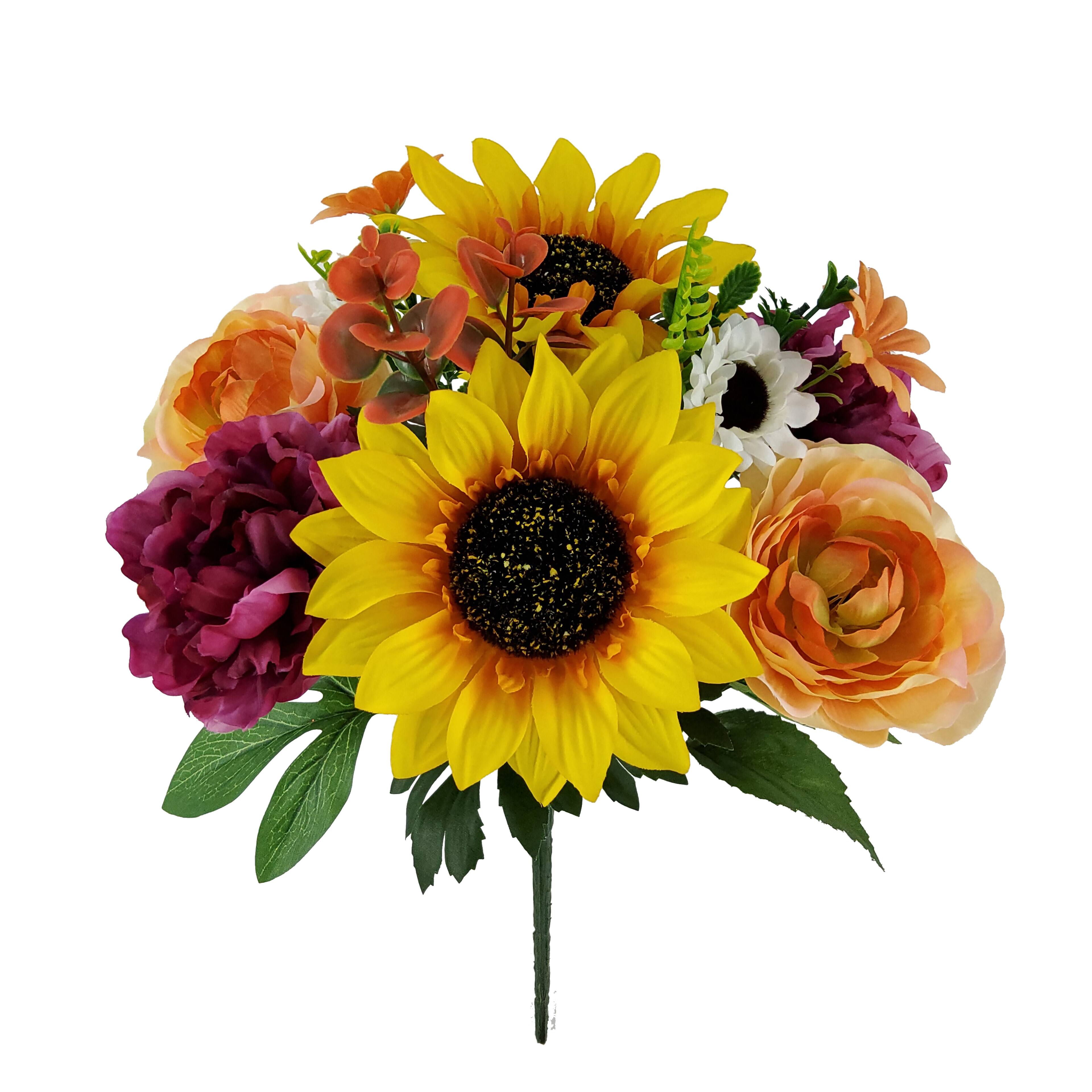 14" Yellow, Orange & Purple Sunflower & Dahlia Mixed Bush by Ashland®