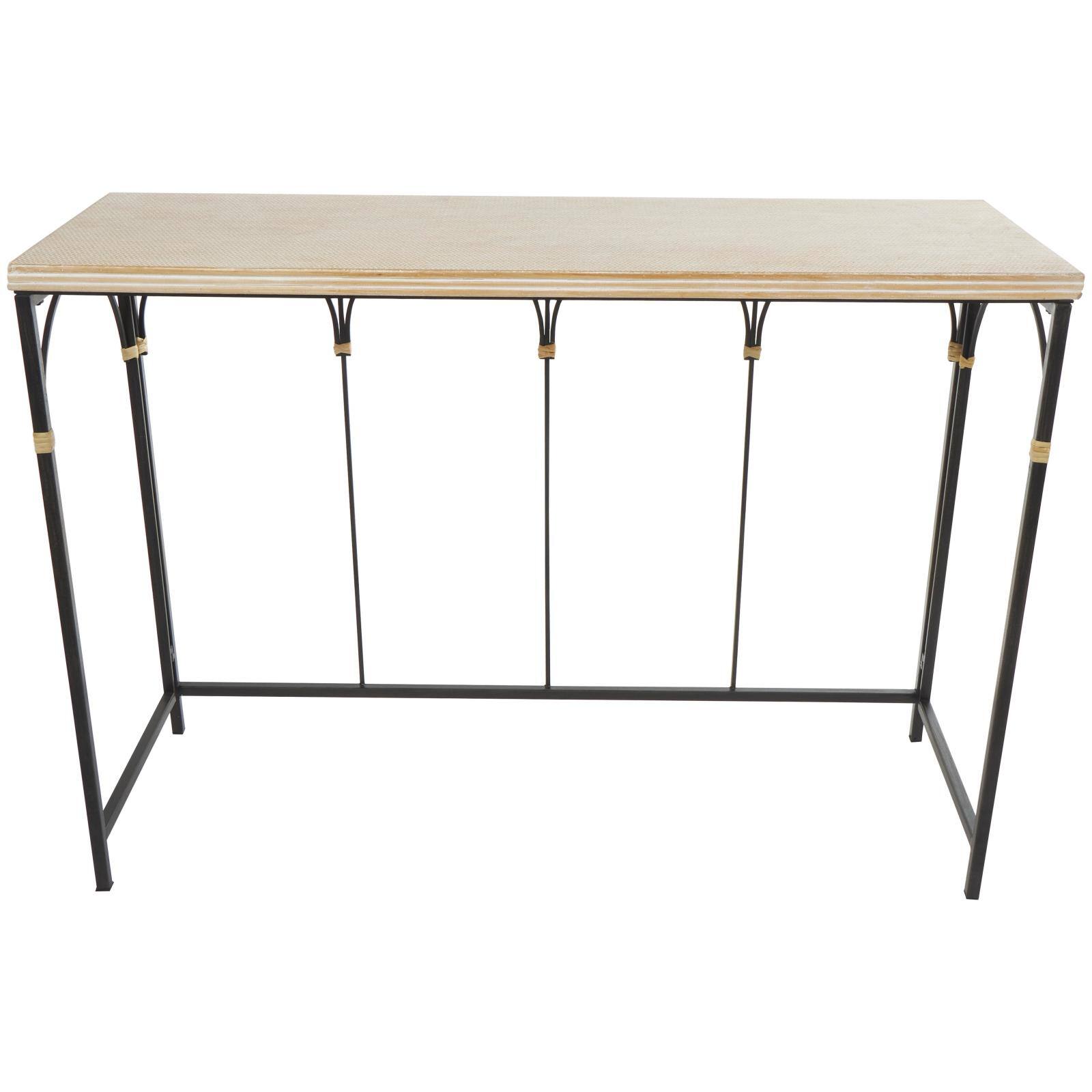 42.5" Black Arched Console Table with Zig Zag Patterned Top and Rattan Accents