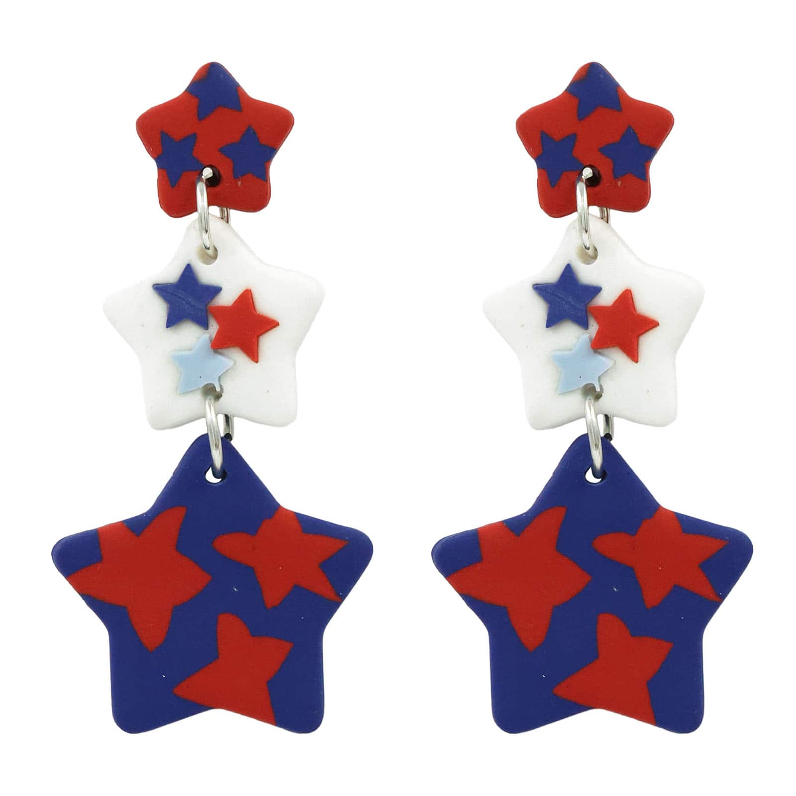Red, White &#x26; Blue Clay Star Dangle Earrings by Celebrate It&#x2122;